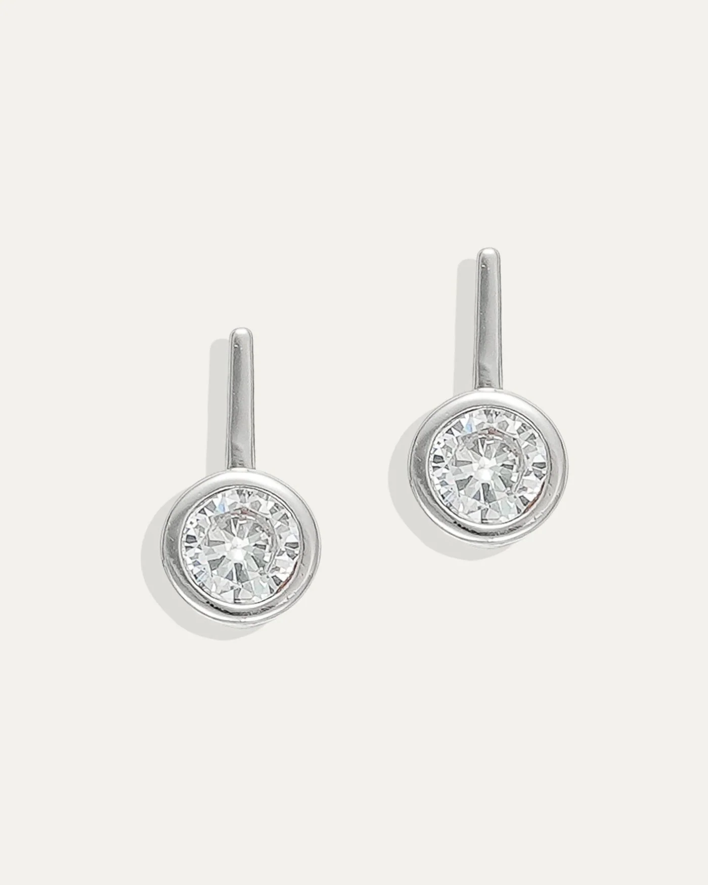 Ava Bar Stud Earrings in Silver with Bezel-Set Simulated Diamond