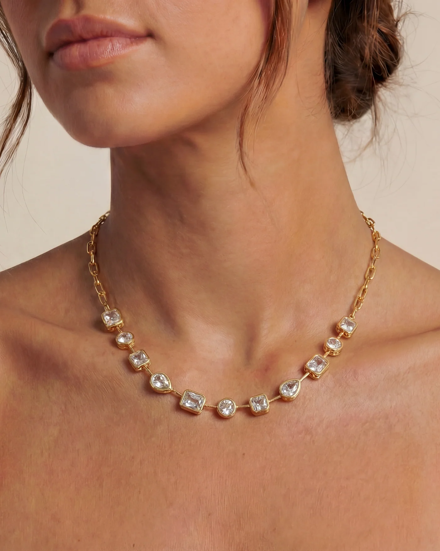 Naomie Paperclip Tennis Necklace in 12k Gold-Plated Brass