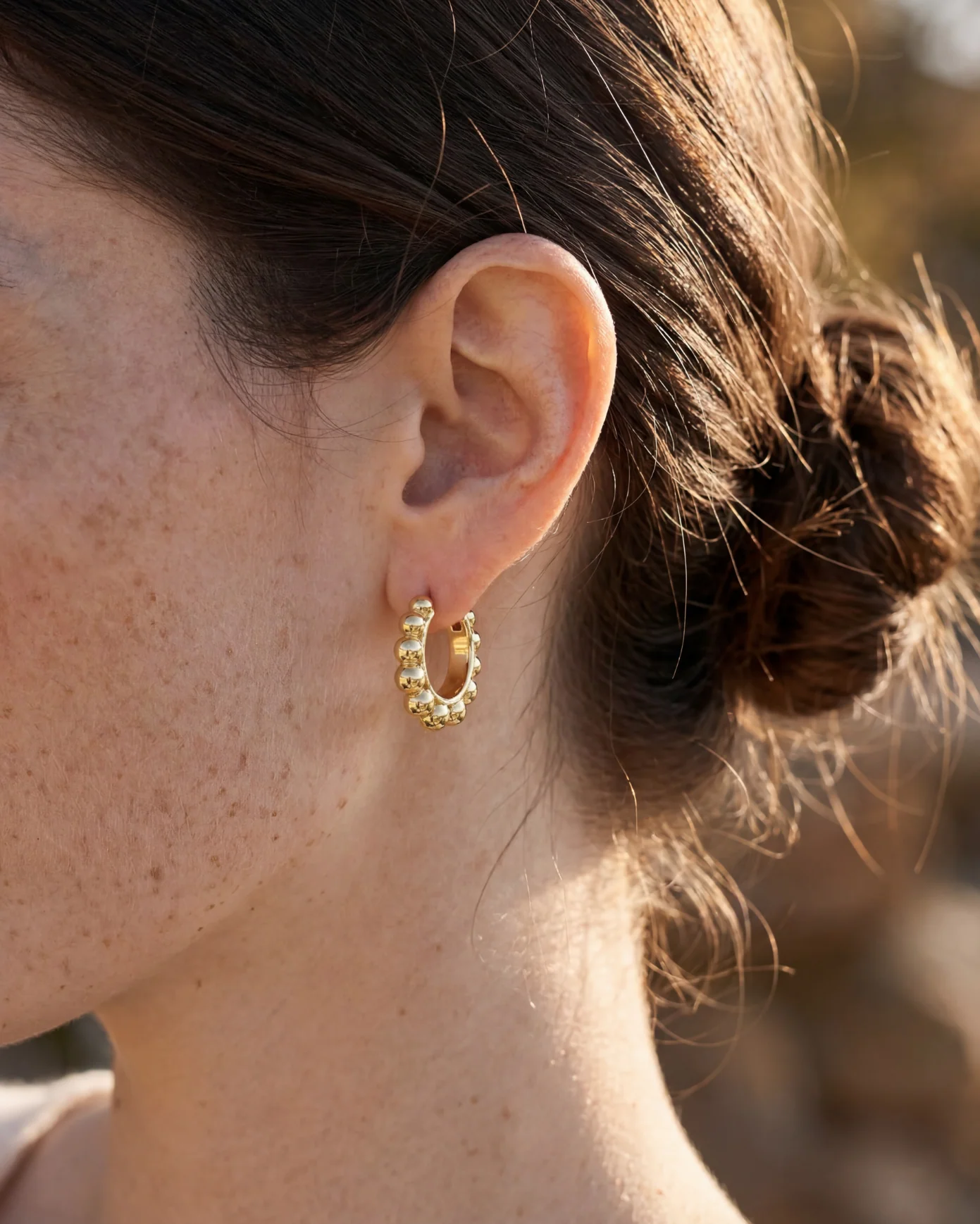 Sienna Gold Ball Hoop Earrings with Hinged Closure