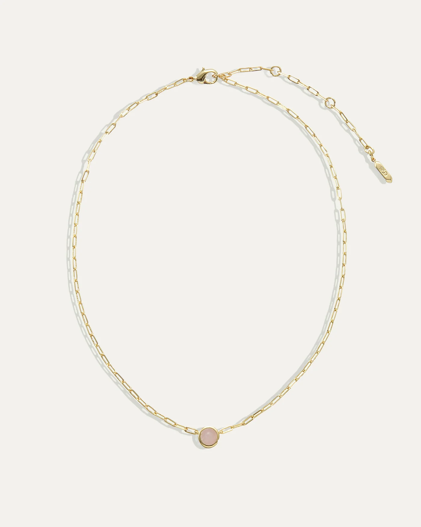 Ava Paperclip Necklace in Rose Quartz, Adjustable 15 to 18 Inches