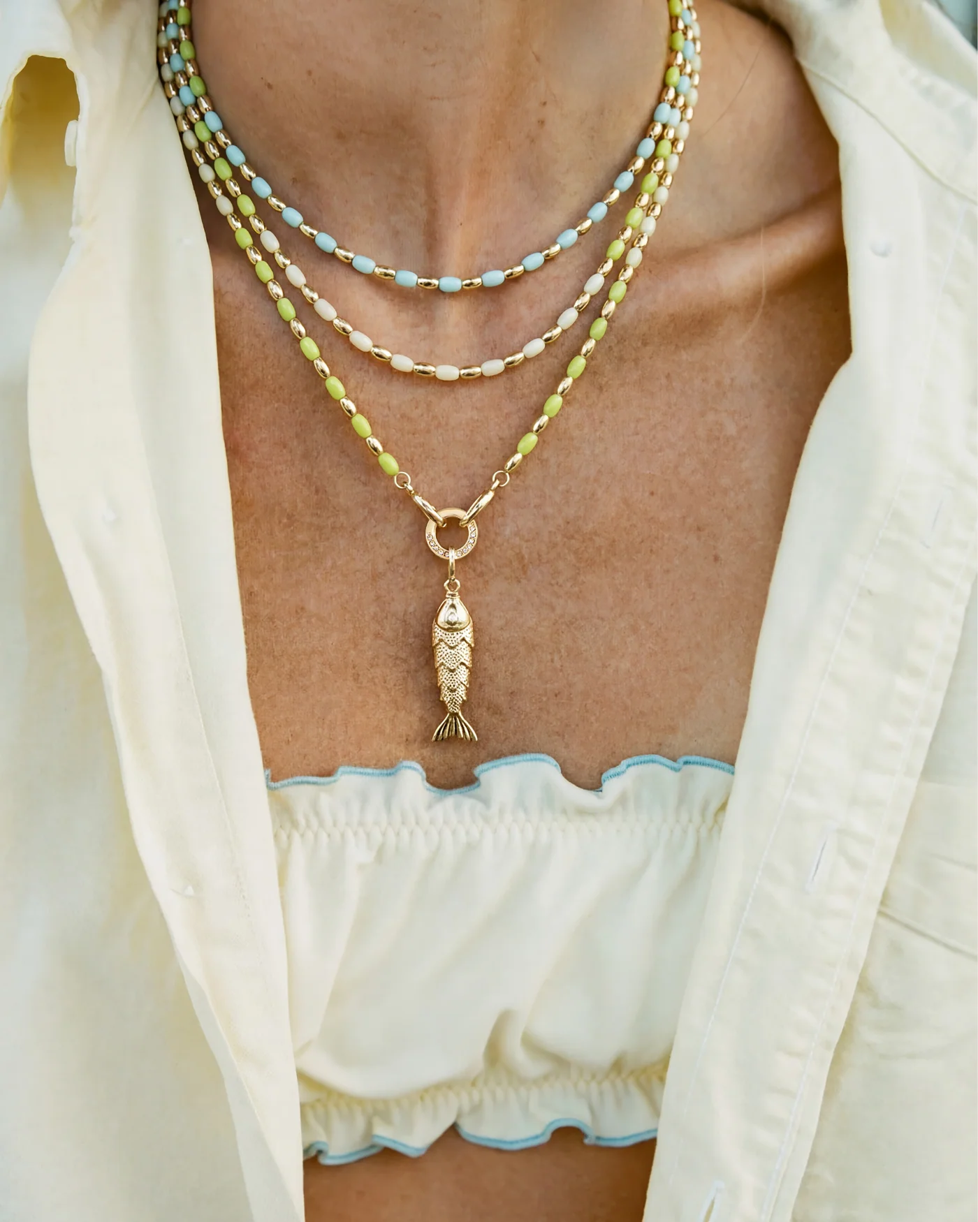 Lucky Fish Charm in 12k Gold-Plated Brass with Pearl Eye
