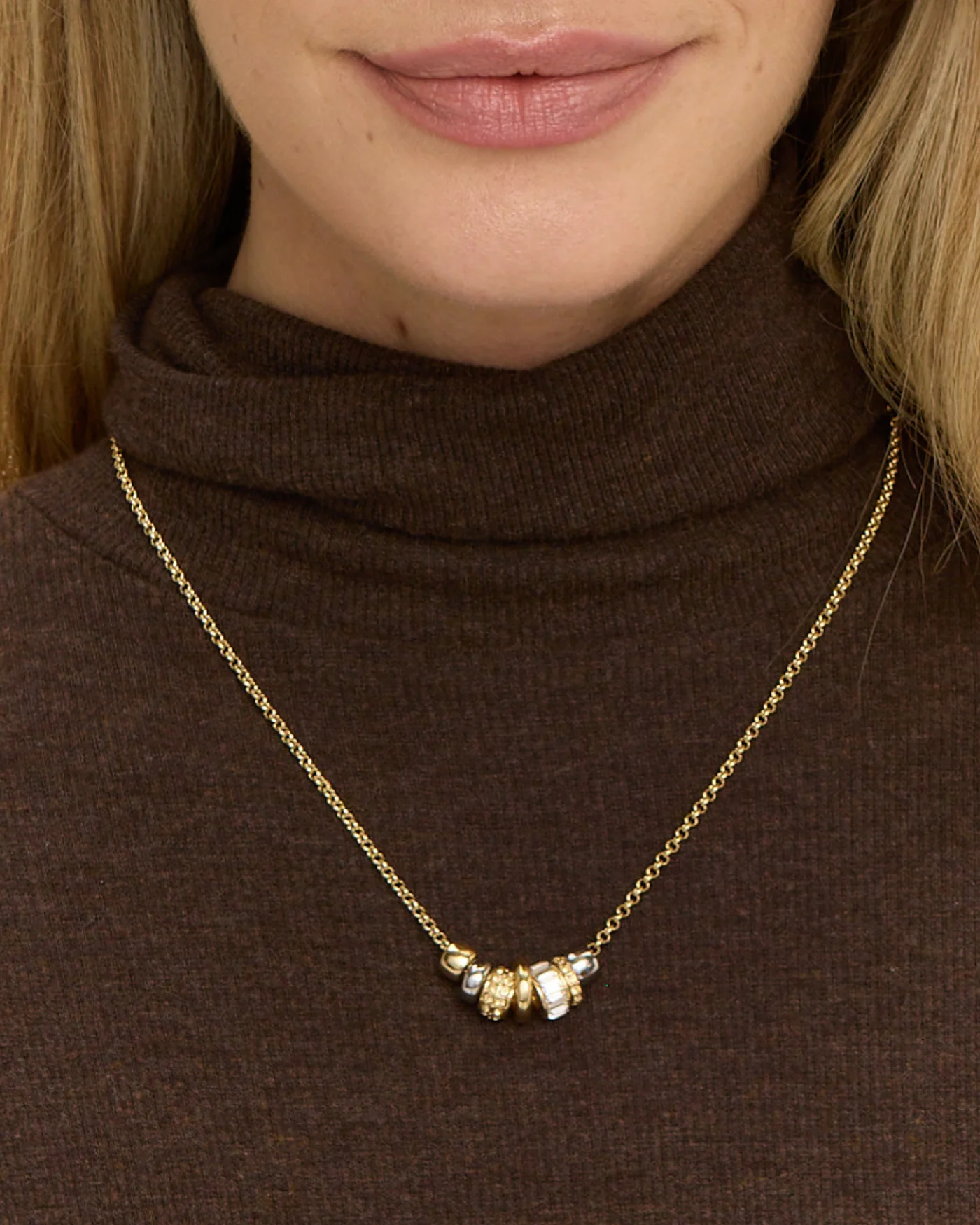 Mixed Metal Rondelle Necklace with Adjustable 16 to 19 Inch Chain