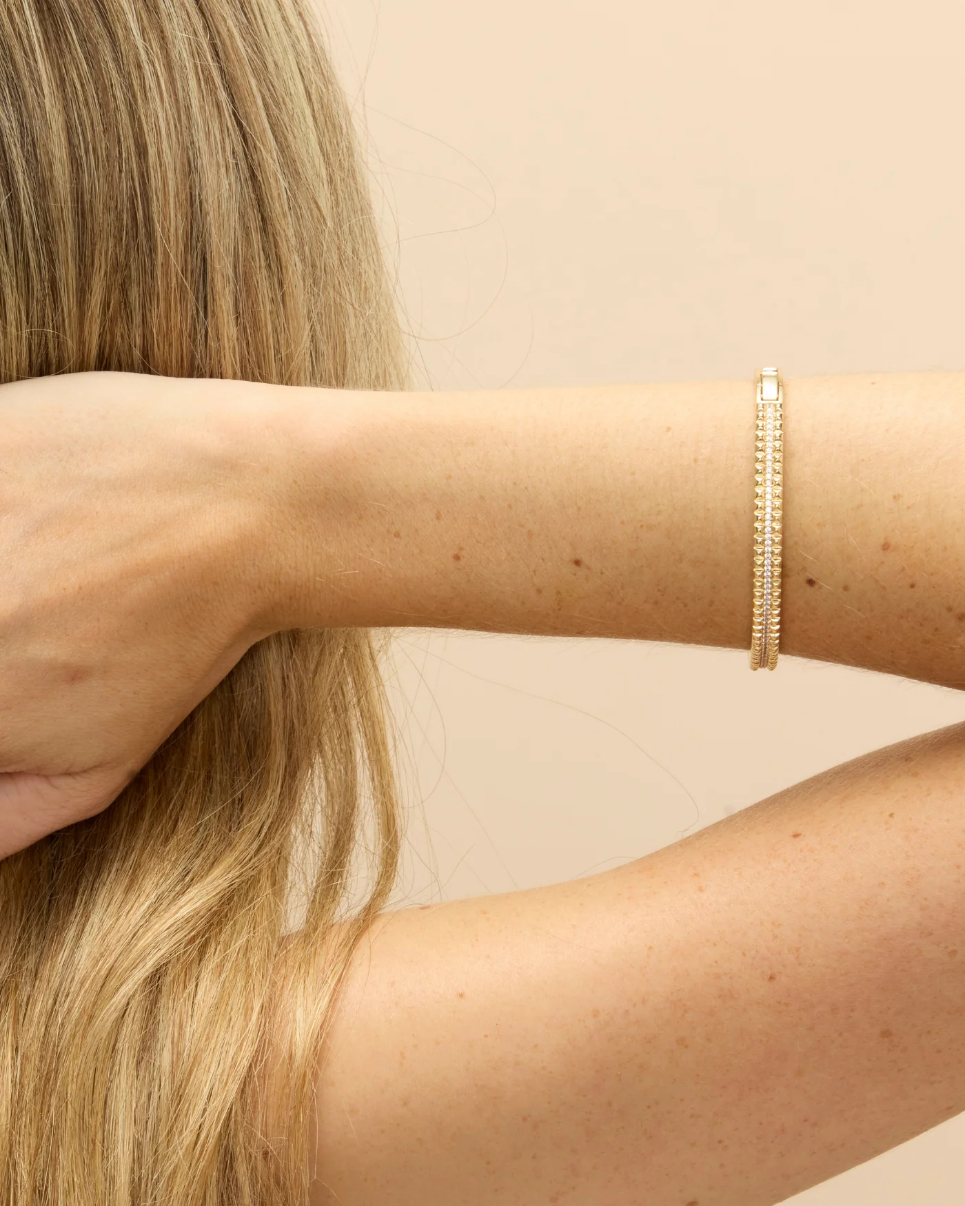Vivienne Cuff Bracelet with Pavé Crystals in Gold-Dipped Brass