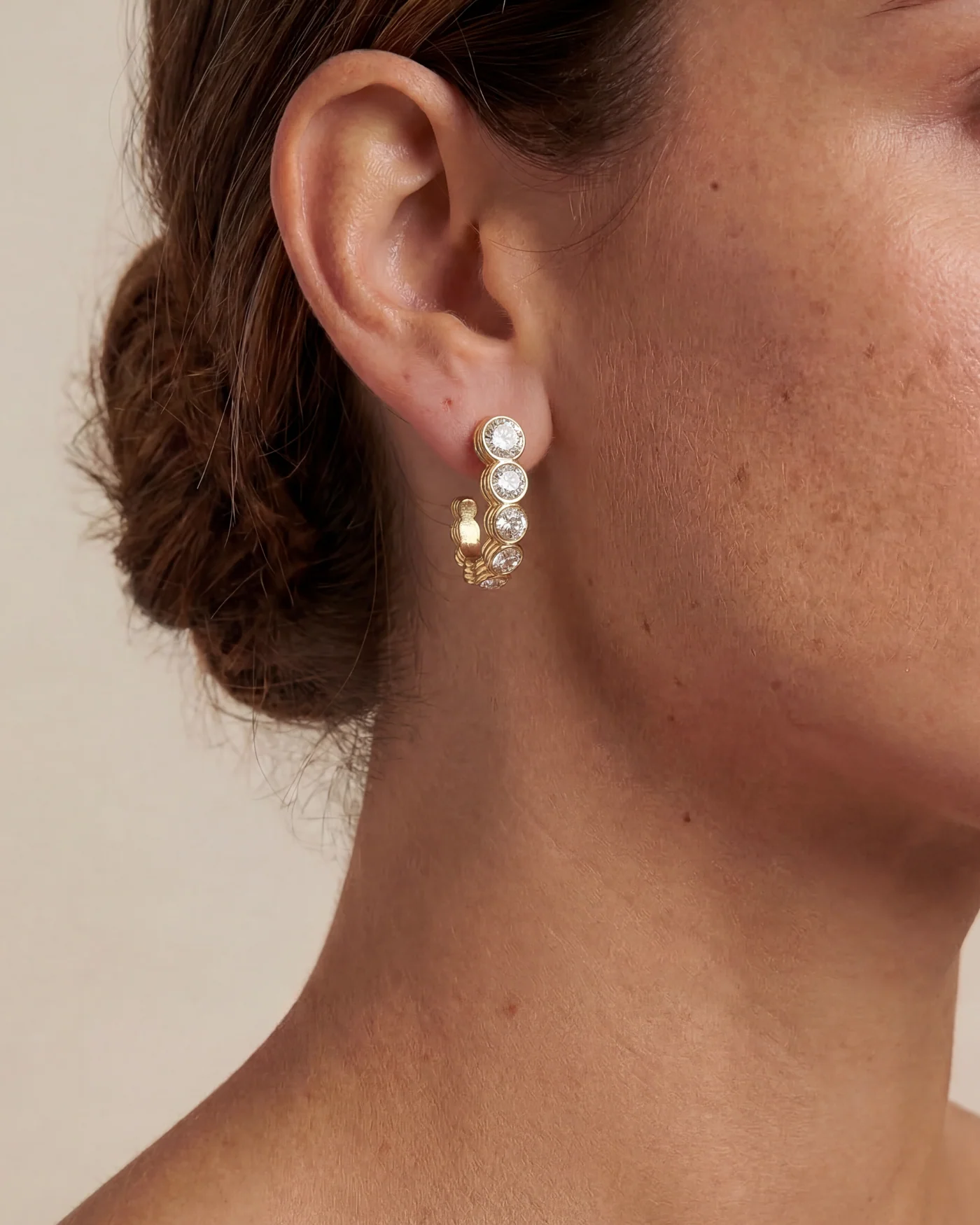 Ava Hoops Diamond Gold-Dipped Brass Earrings with Bezel-Set Stones
