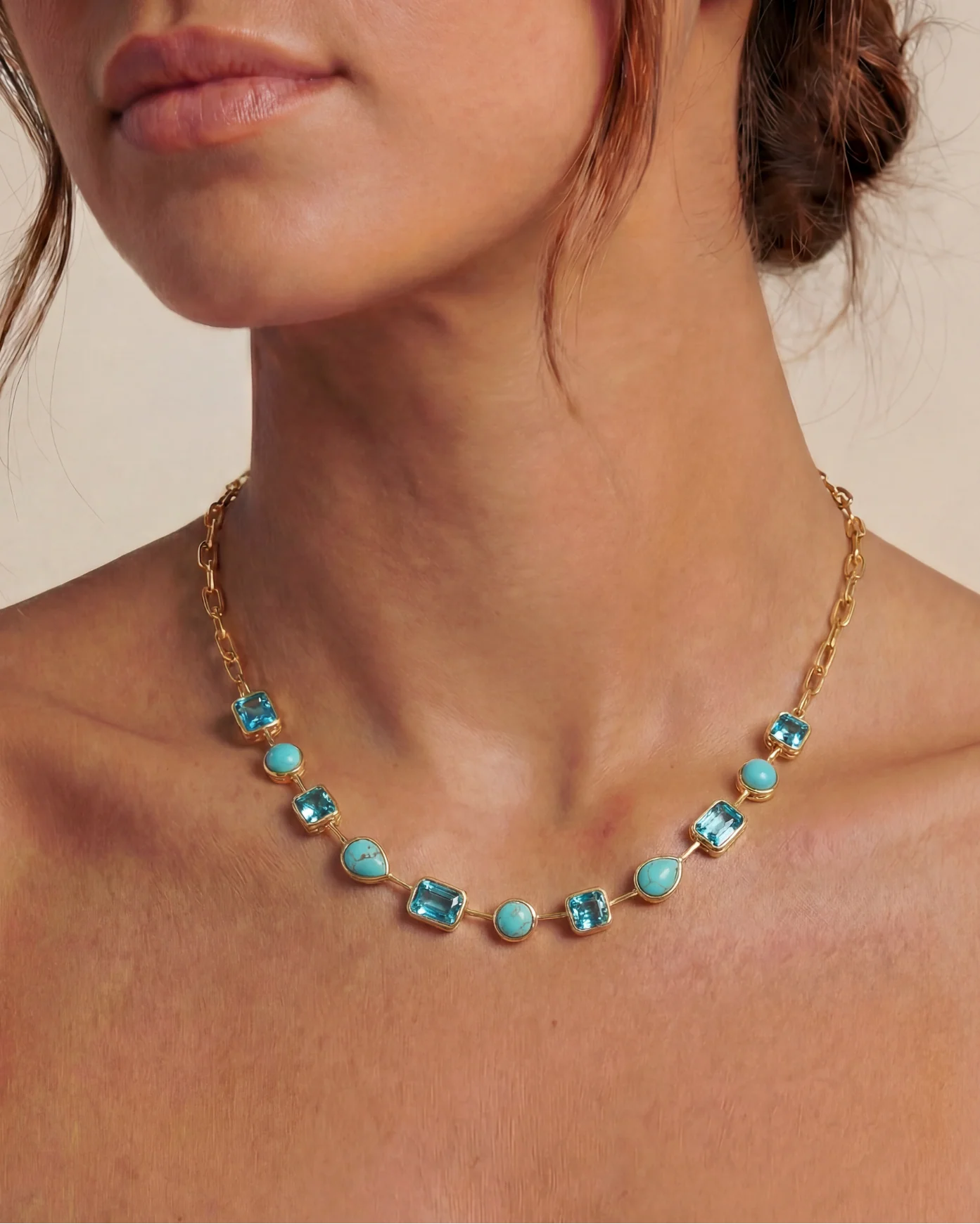 Naomie Paperclip Tennis Necklace in Turquoise with Adjustable Clasp