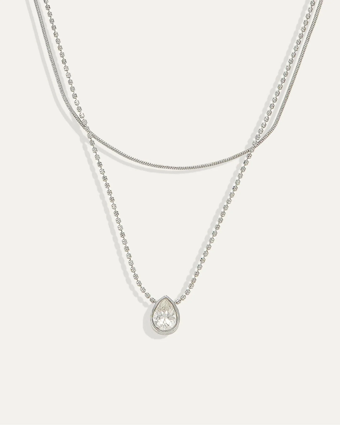 Elisa Pre-Layered Reversible Necklace in Silver with Pear Pendant