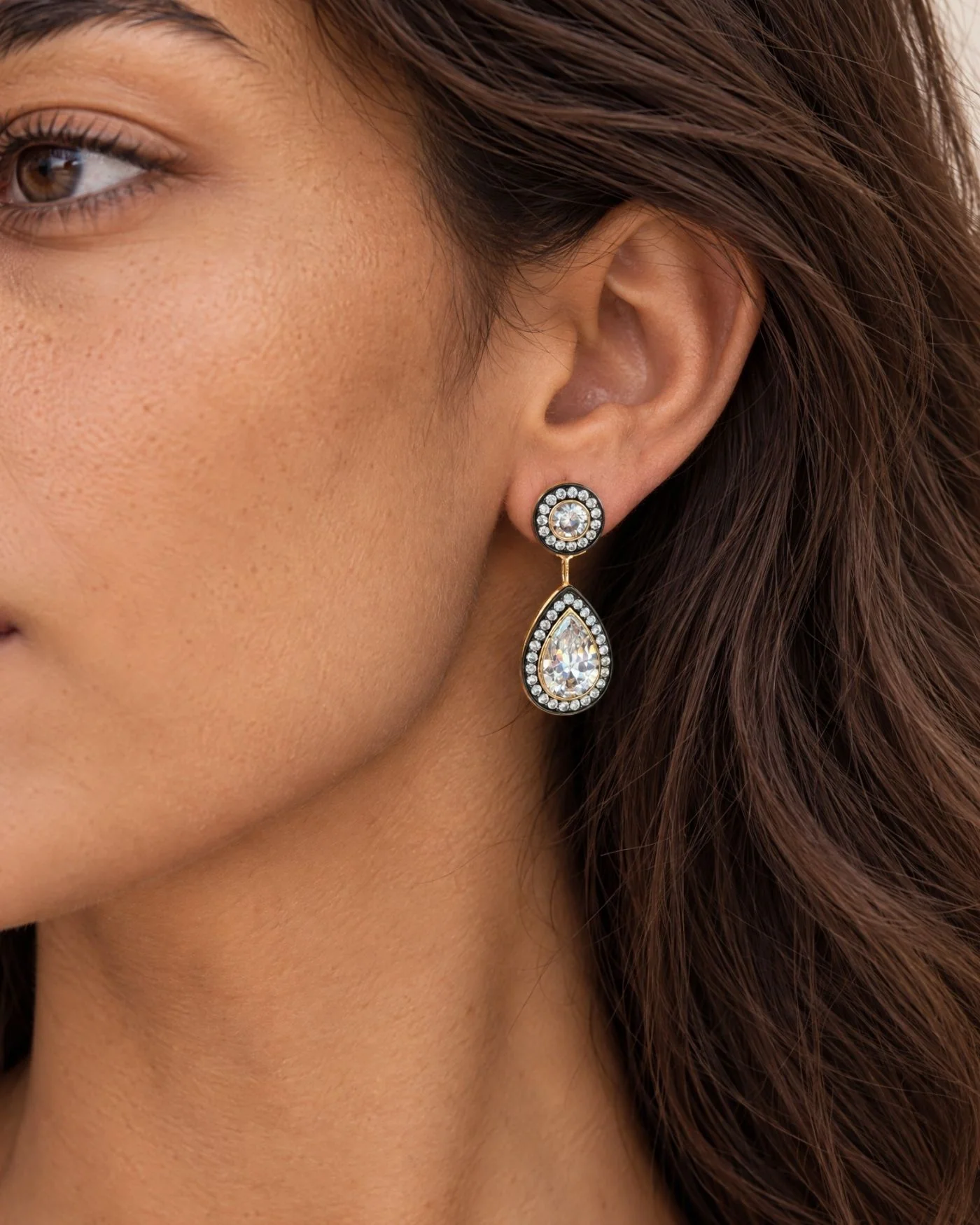 Naomie Two-Part Pavé Diamond Earrings in 12K Gold and Hematite