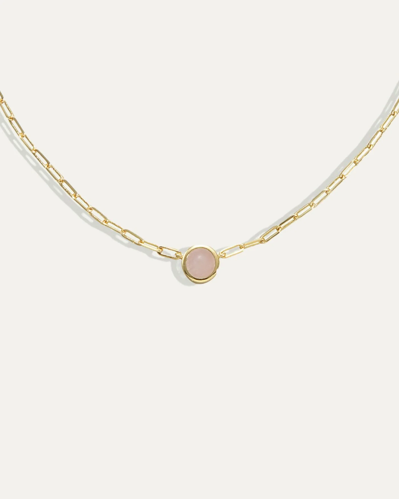Ava Paperclip Necklace in Rose Quartz, Adjustable 15 to 18 Inches