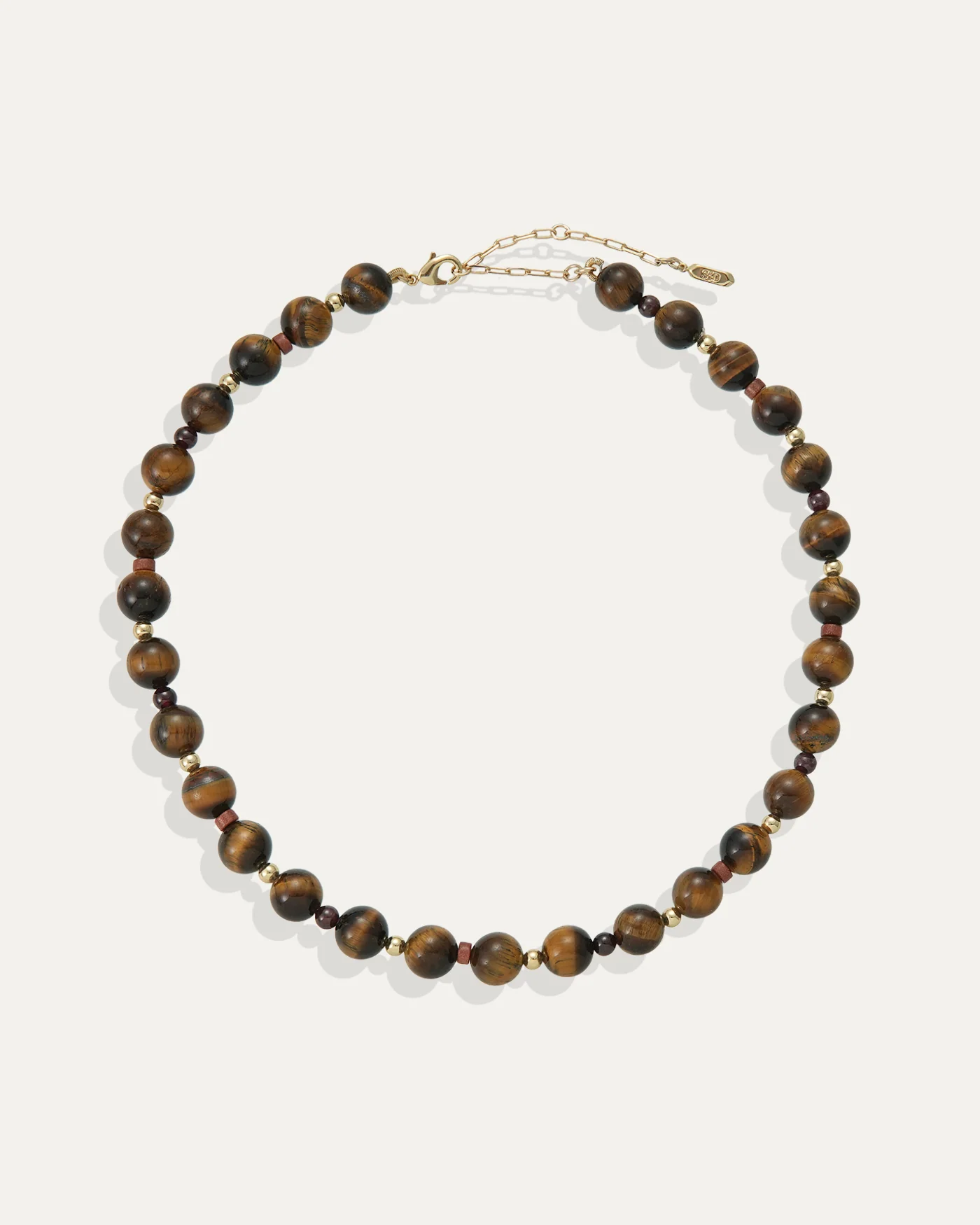 Dot Necklace in Tiger's Eye with 12-Karat Gold-Dipped Brass
