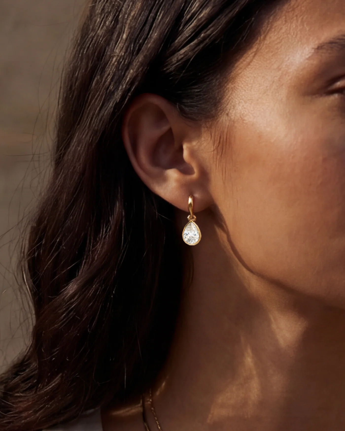 Elisa Reversible Huggie Hoop Earrings with Pear Charm