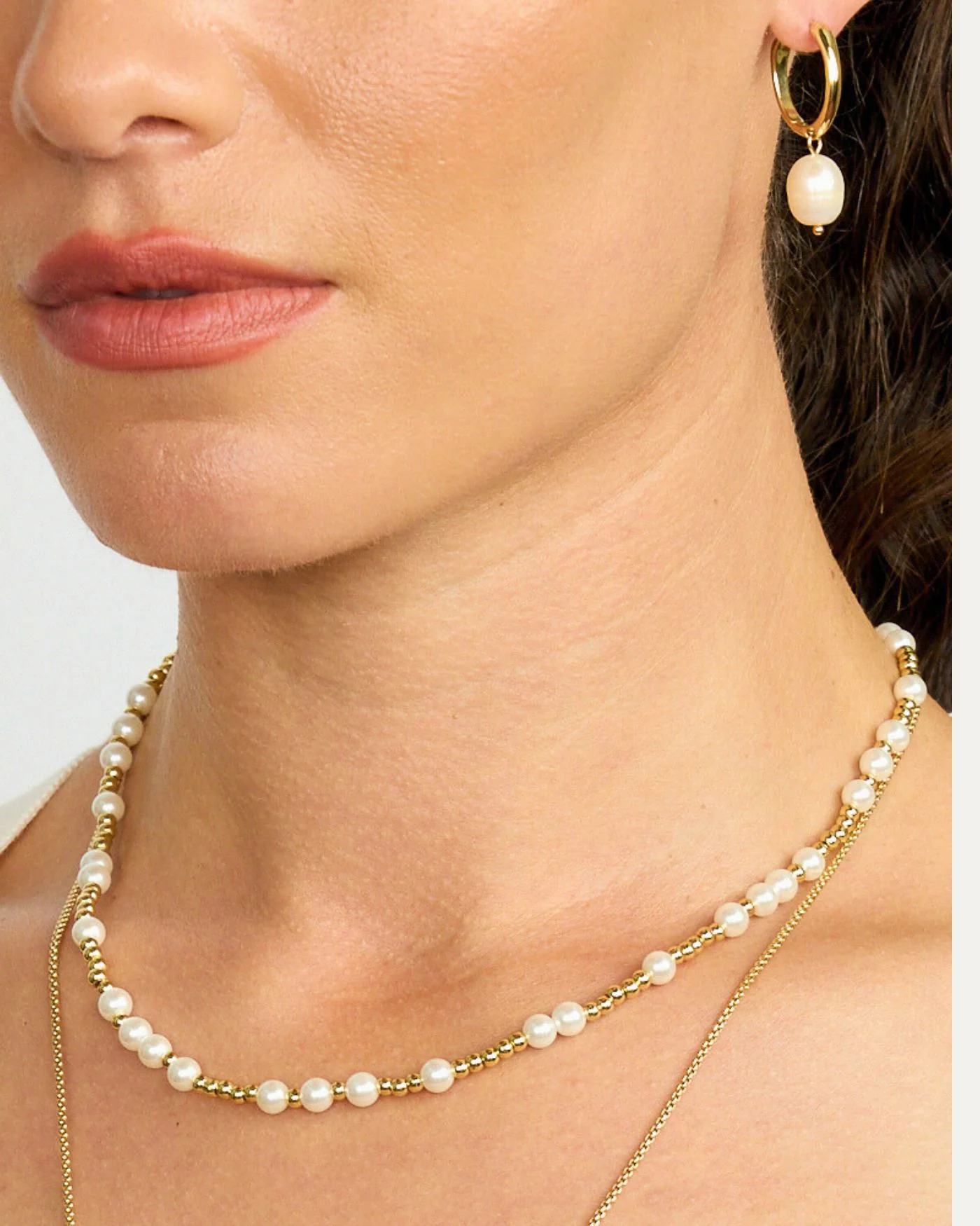 Pearl and Gold Beaded Adjustable Choker Necklace in 12K Gold Dip