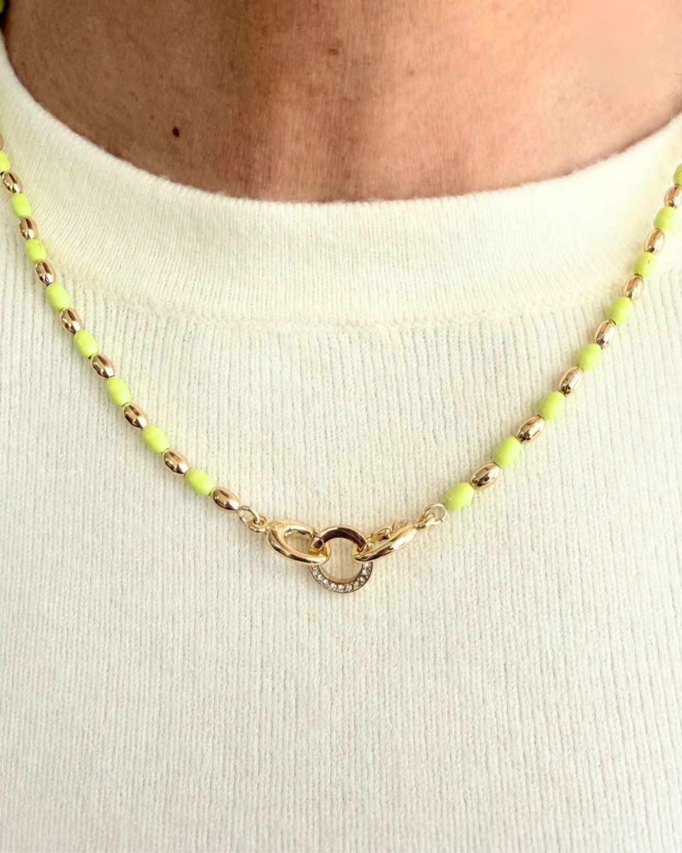Joie Necklace in Lime with 18 Inch Gold Bead Chain
