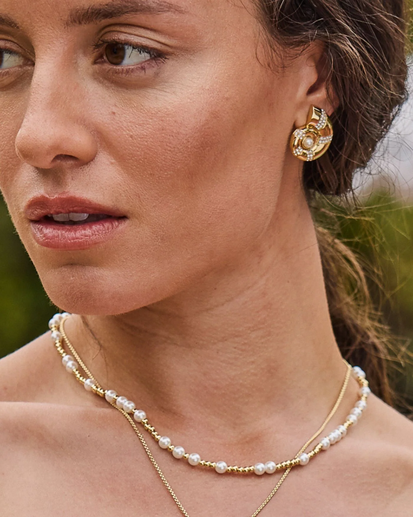 Pearl and Gold Beaded Adjustable Choker Necklace in 12K Gold Dip