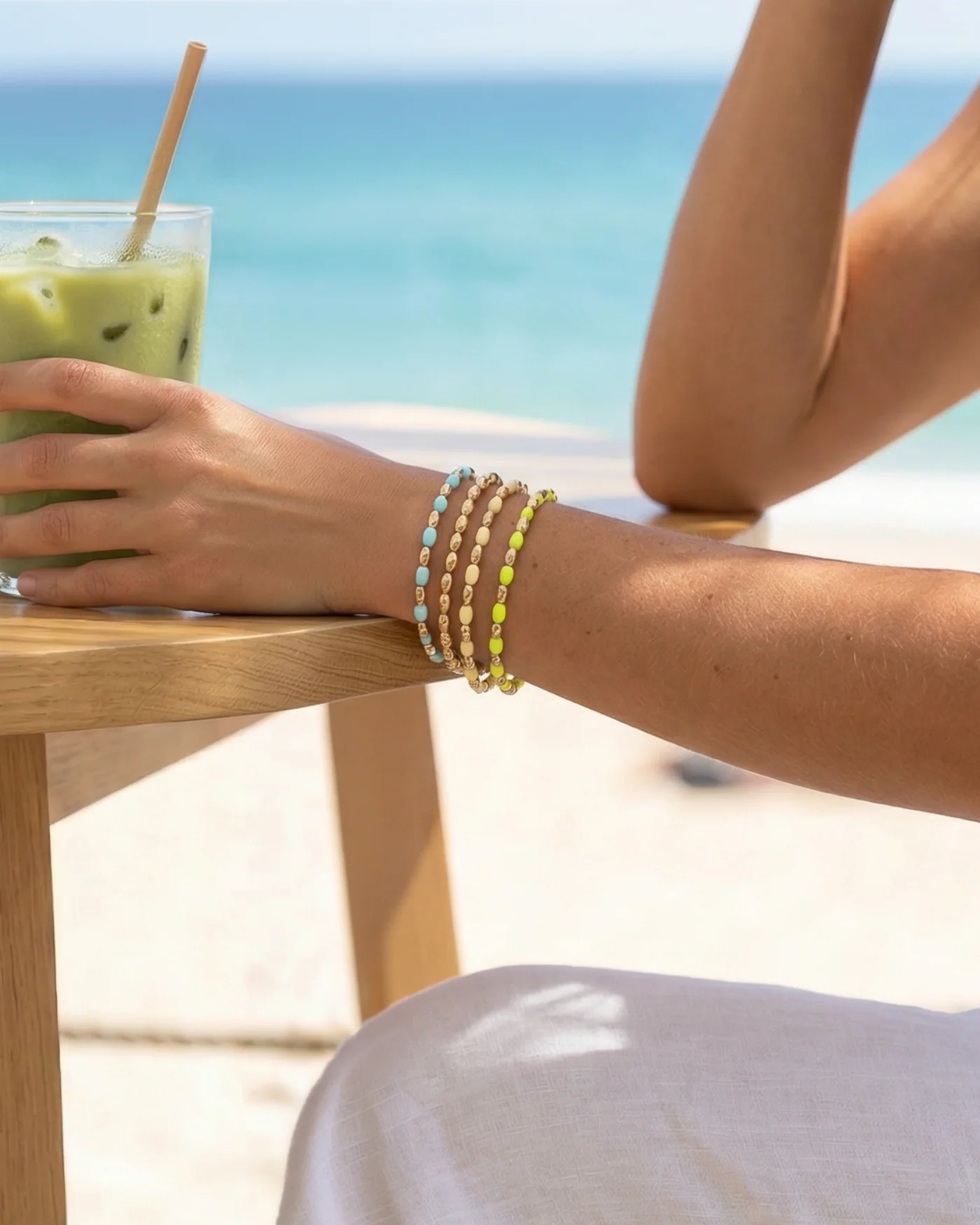 Joie Stretch Bracelets in 12k Gold-Plated Brass with Enamel Beads