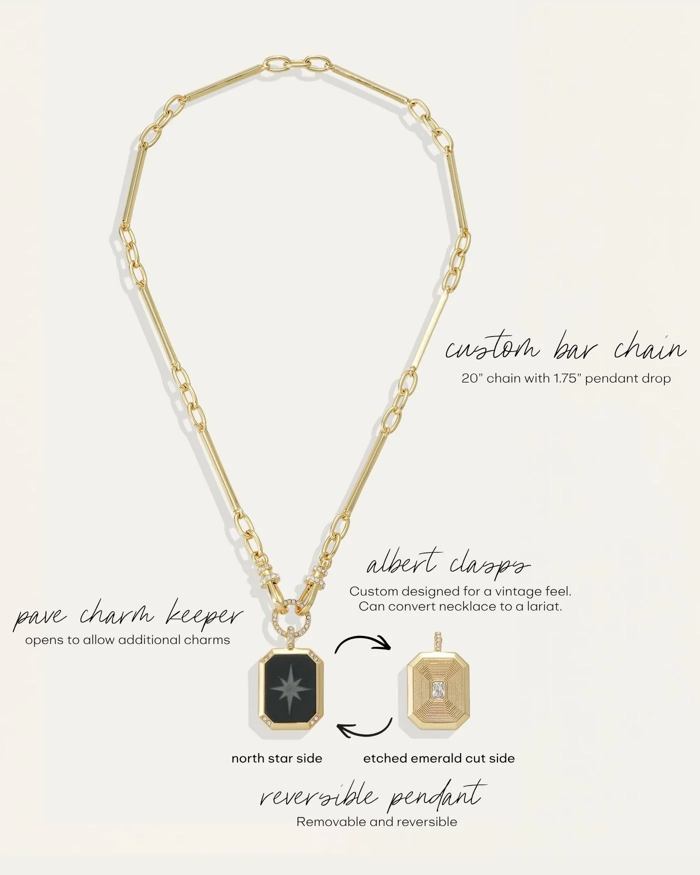 Aster Reversible Pendant Necklace in 12 Karat Gold-Plated Brass