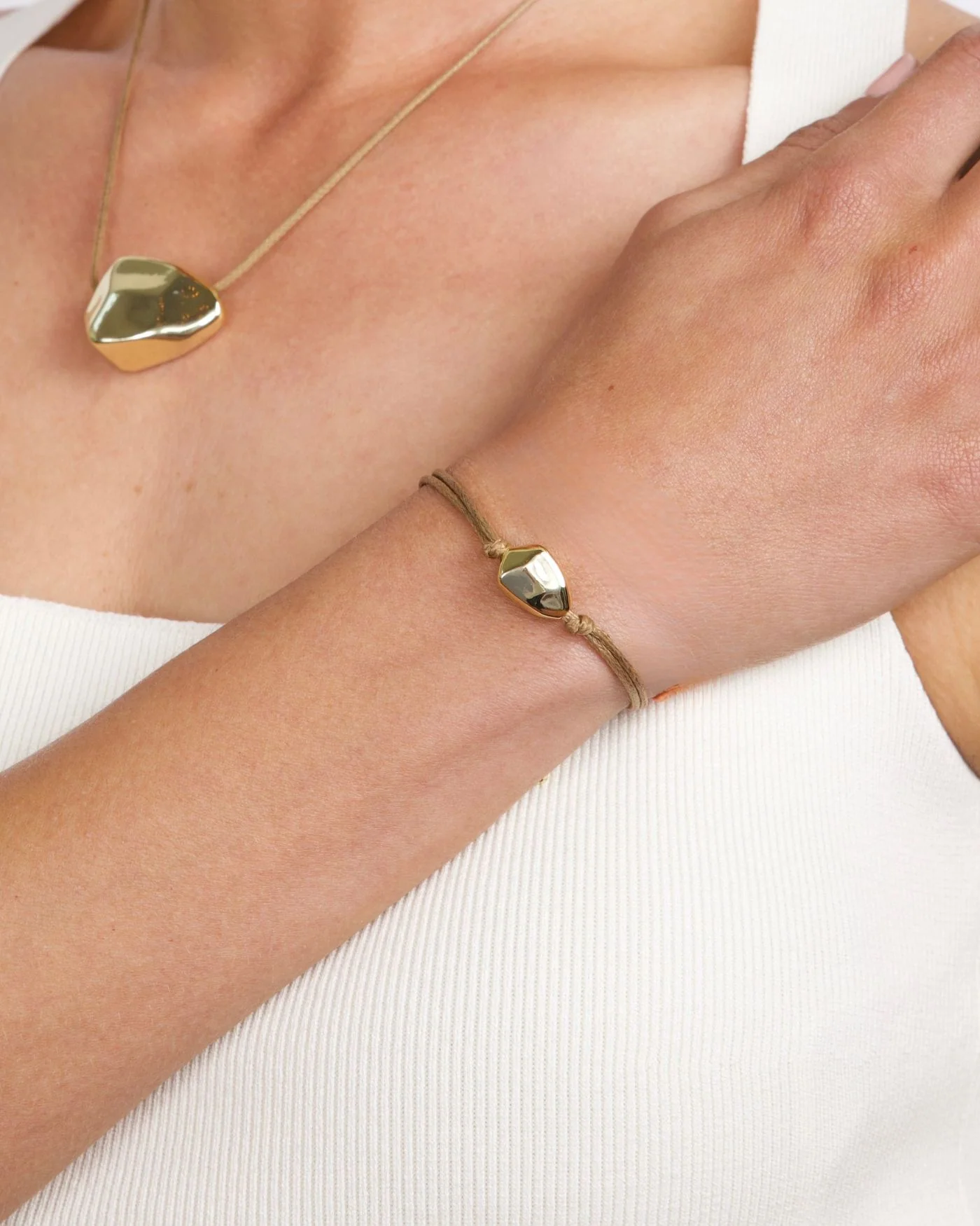 Ulani Adjustable Leather Cord Bracelet with Gold or Silver Nugget
