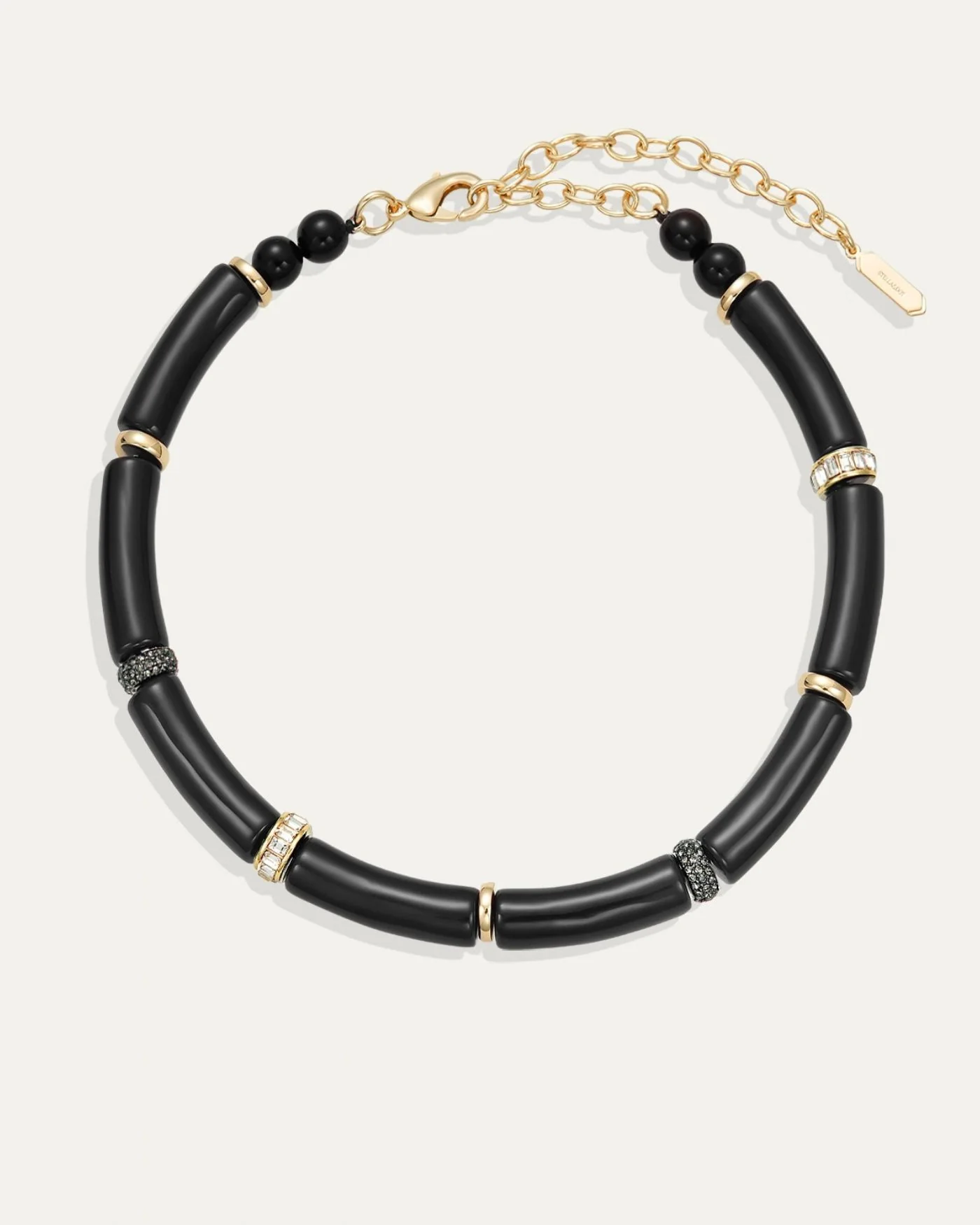 Diana Collar Necklace in Black Resin with Mixed Rondelle Accents