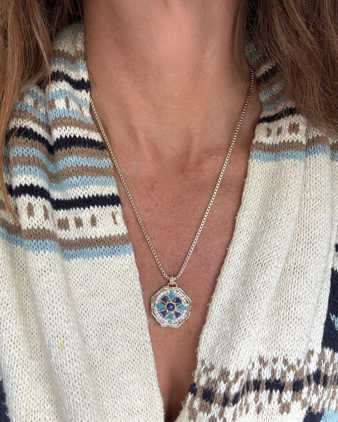 Capri Reversible Pendant Necklace with Multi-Color Stone Inlay