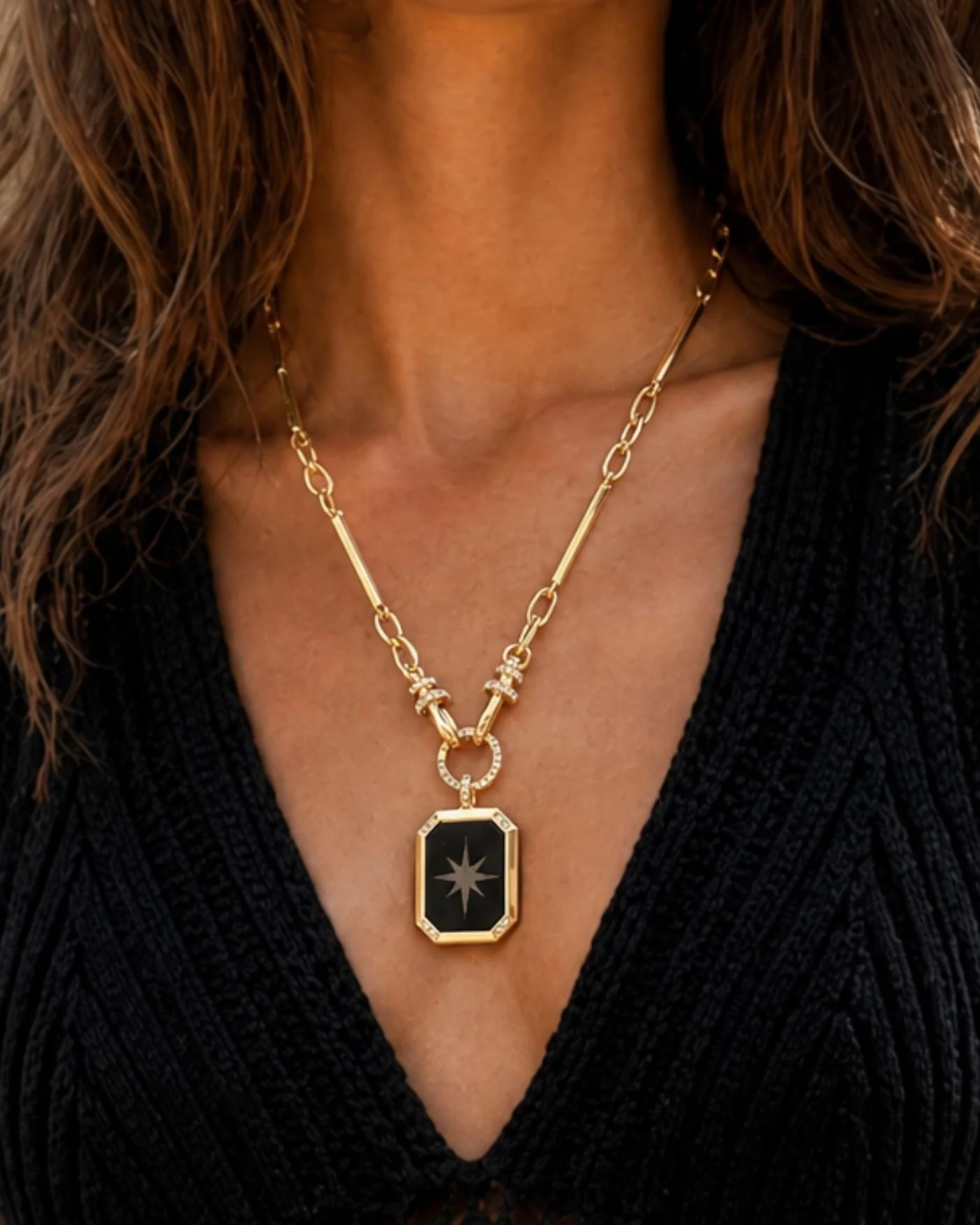 Aster Reversible Pendant Necklace in 12 Karat Gold-Plated Brass