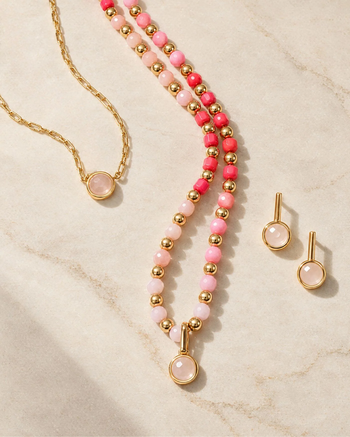 Kate Gemstone Necklace in Pink with Semi-Precious and Glass Beads