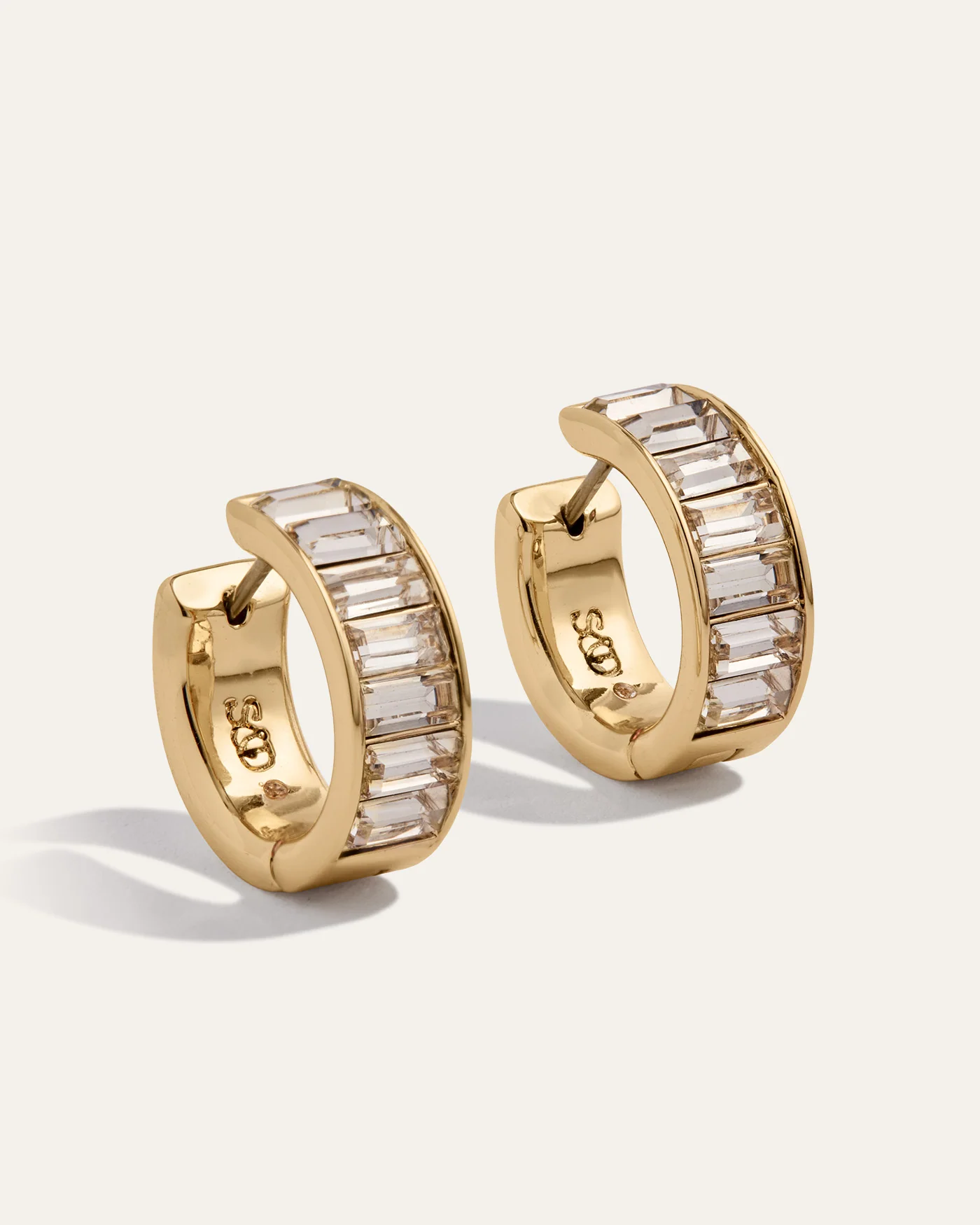 Channel Set Huggie Earrings in 12 Karat Gold Plating with Reversible Design