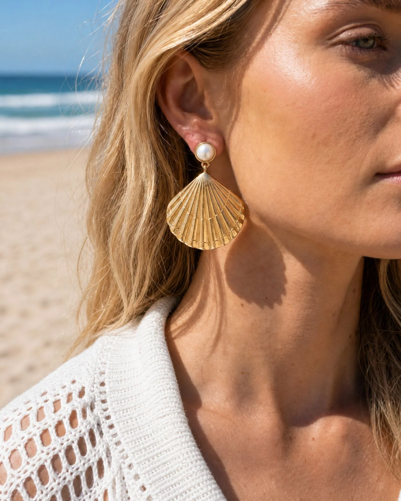 Shell Yeah Statement Earrings with Mother-of-Pearl and Gold Shell Drop