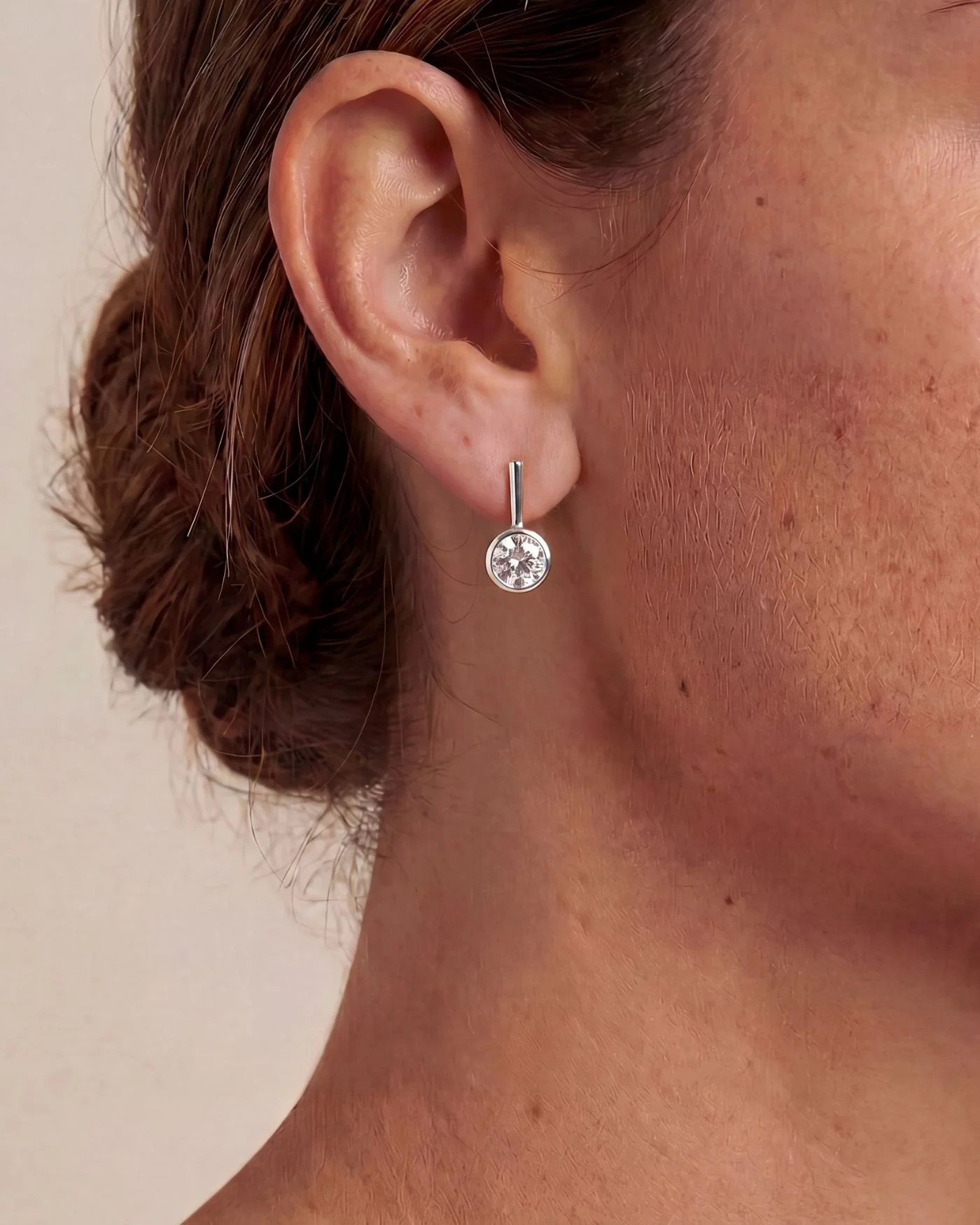 Ava Bar Stud Earrings in Silver with Bezel-Set Simulated Diamond