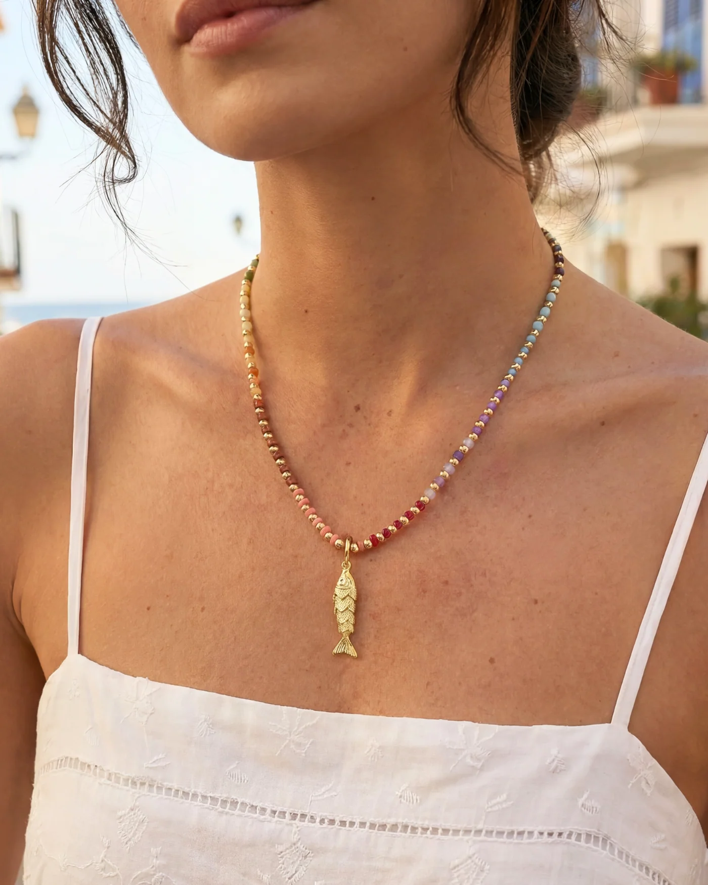 Kate Gemstone Beaded Necklace in Multi with Adjustable 16 to 19 Inch Length