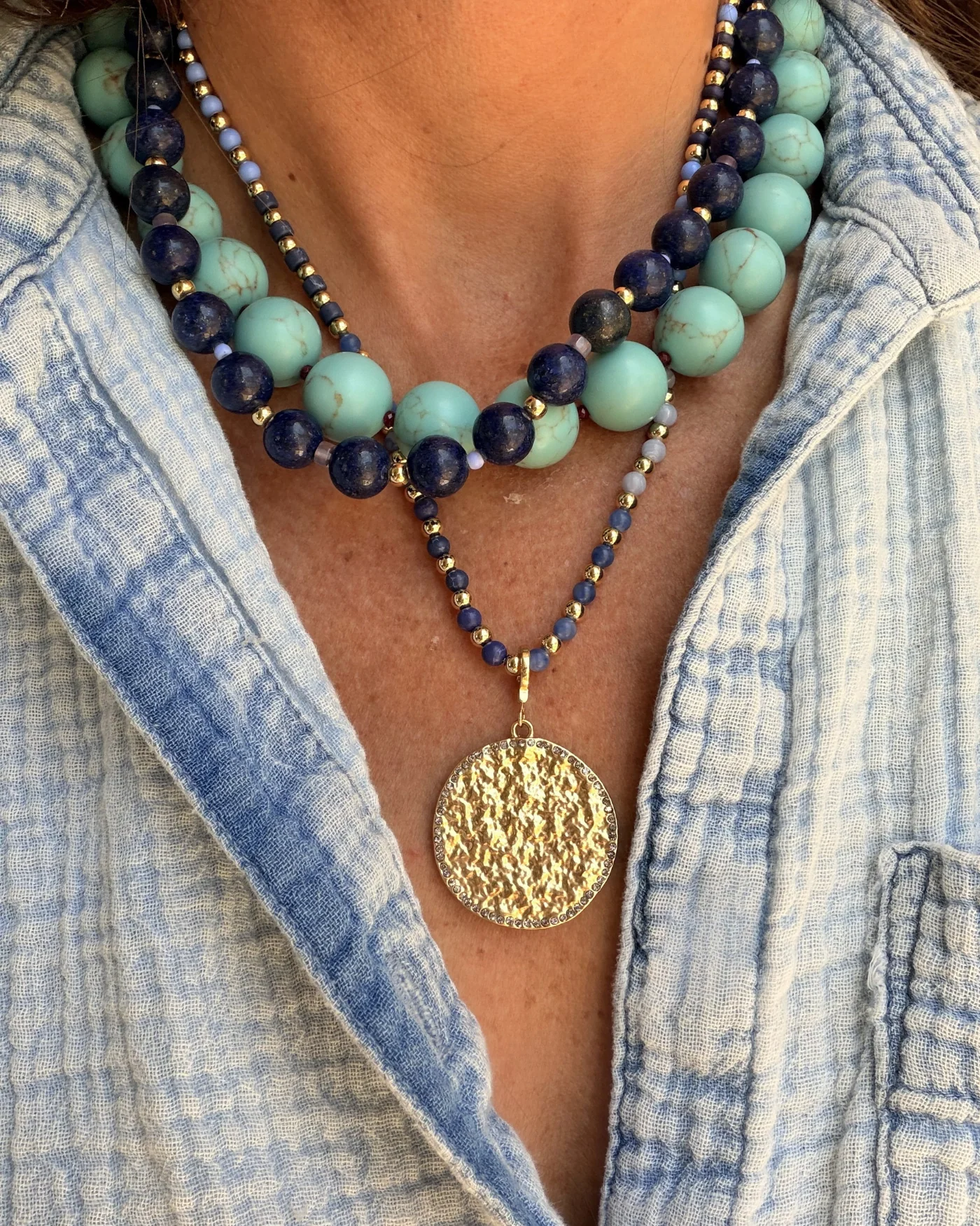 Dot Necklace in Lapis with Amethyst and Gold-Plated Beads