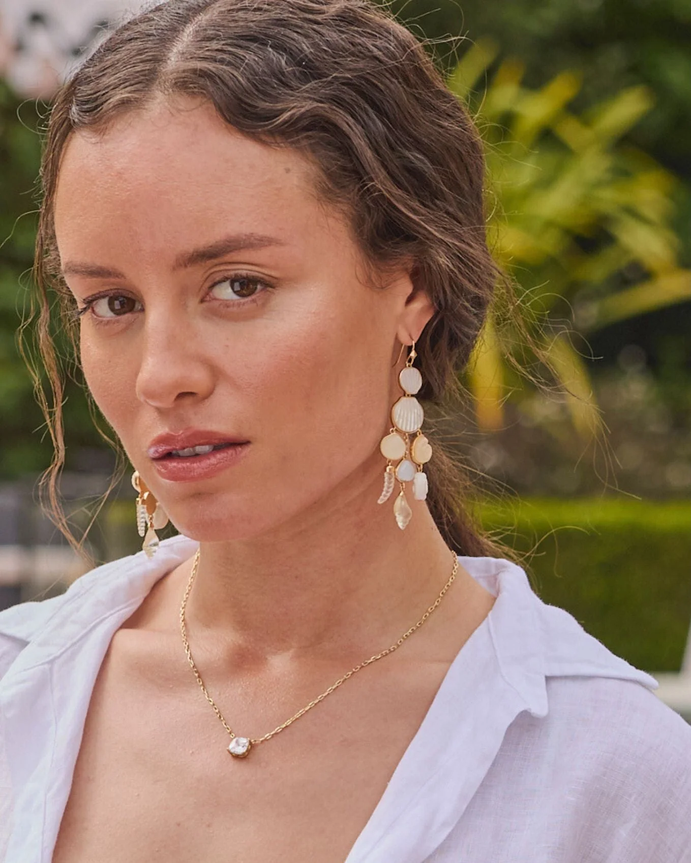 Beach Day Chandelier Earrings with Gold-Dipped Shell Motifs