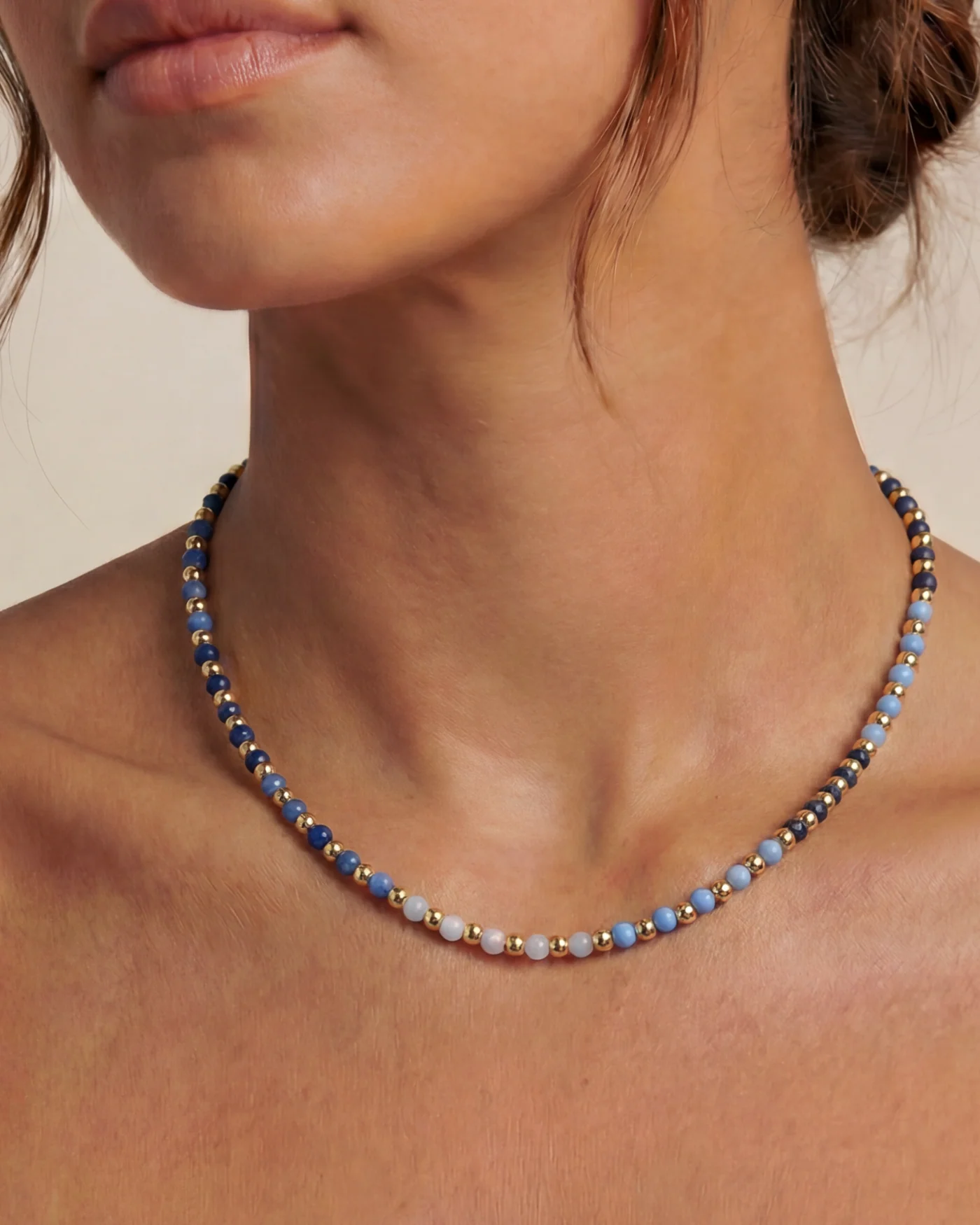 Kate Gemstone Necklace in Blue with Lapis Beads and Gold Accents