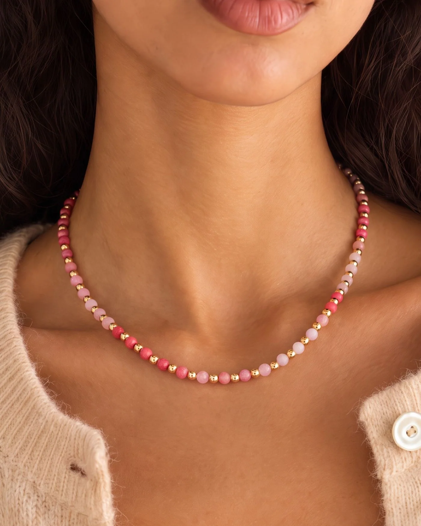 Kate Gemstone Necklace in Pink with Semi-Precious and Glass Beads