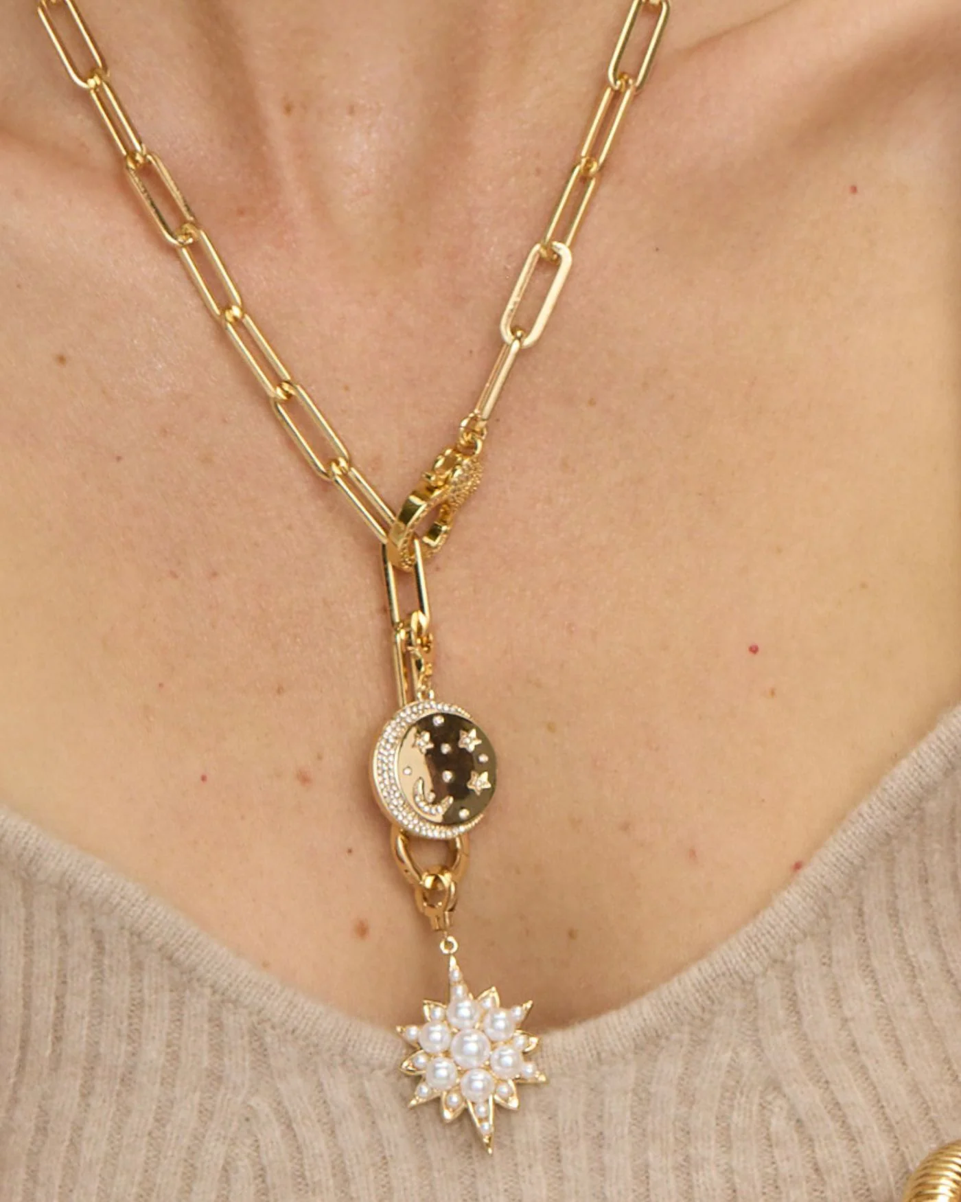 Tatum Celestial Disc Charm Reversible with Pavé Moon and Star