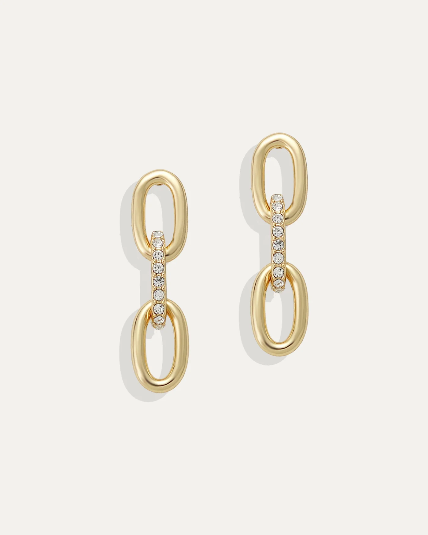 Aster Link Earrings with Pavé Center Link in Gold Plated Brass