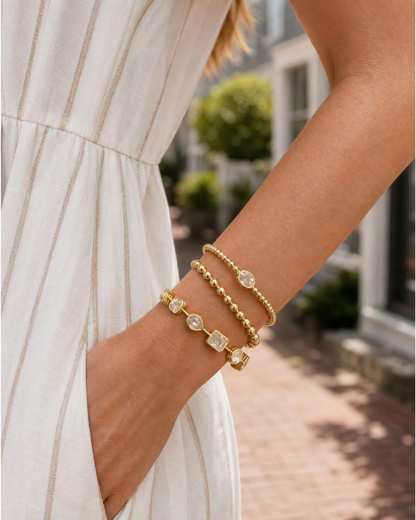 Sienna Oval Diamond Cuff Bracelet in Gold-Dipped Brass