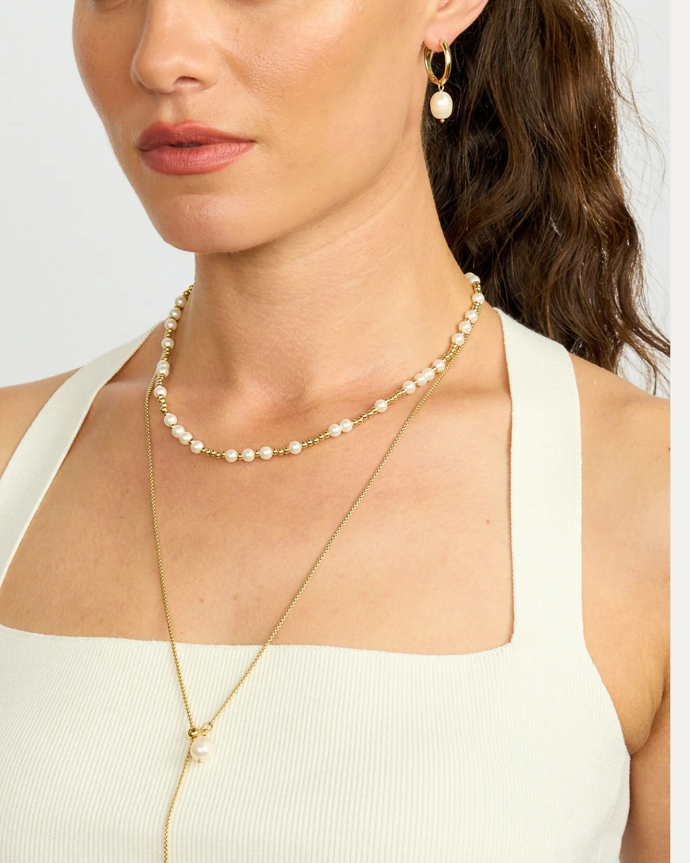 Pearl and Gold Beaded Adjustable Choker Necklace in 12K Gold Dip