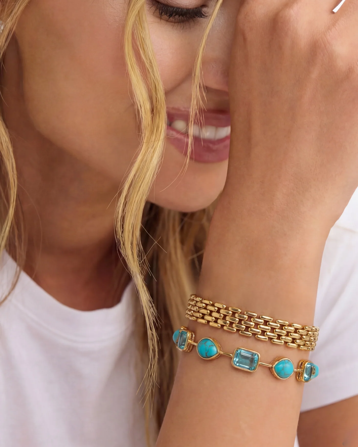 Naomie Tennis Bracelet in Turquoise with Mixed Bezel-Set Stones