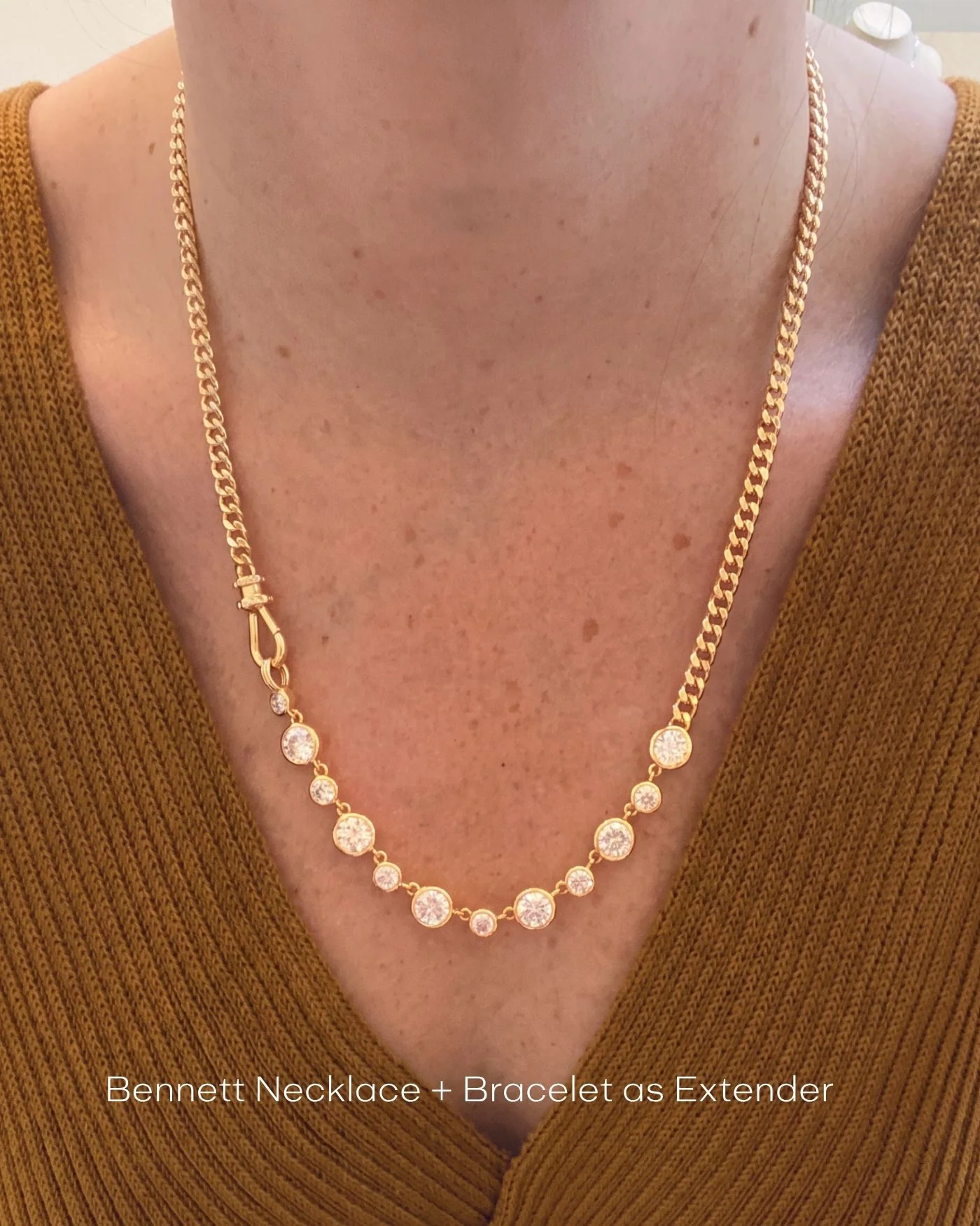 Bennett Necklace with Bezel-Set Simulated Diamonds in Gold-Plated Brass