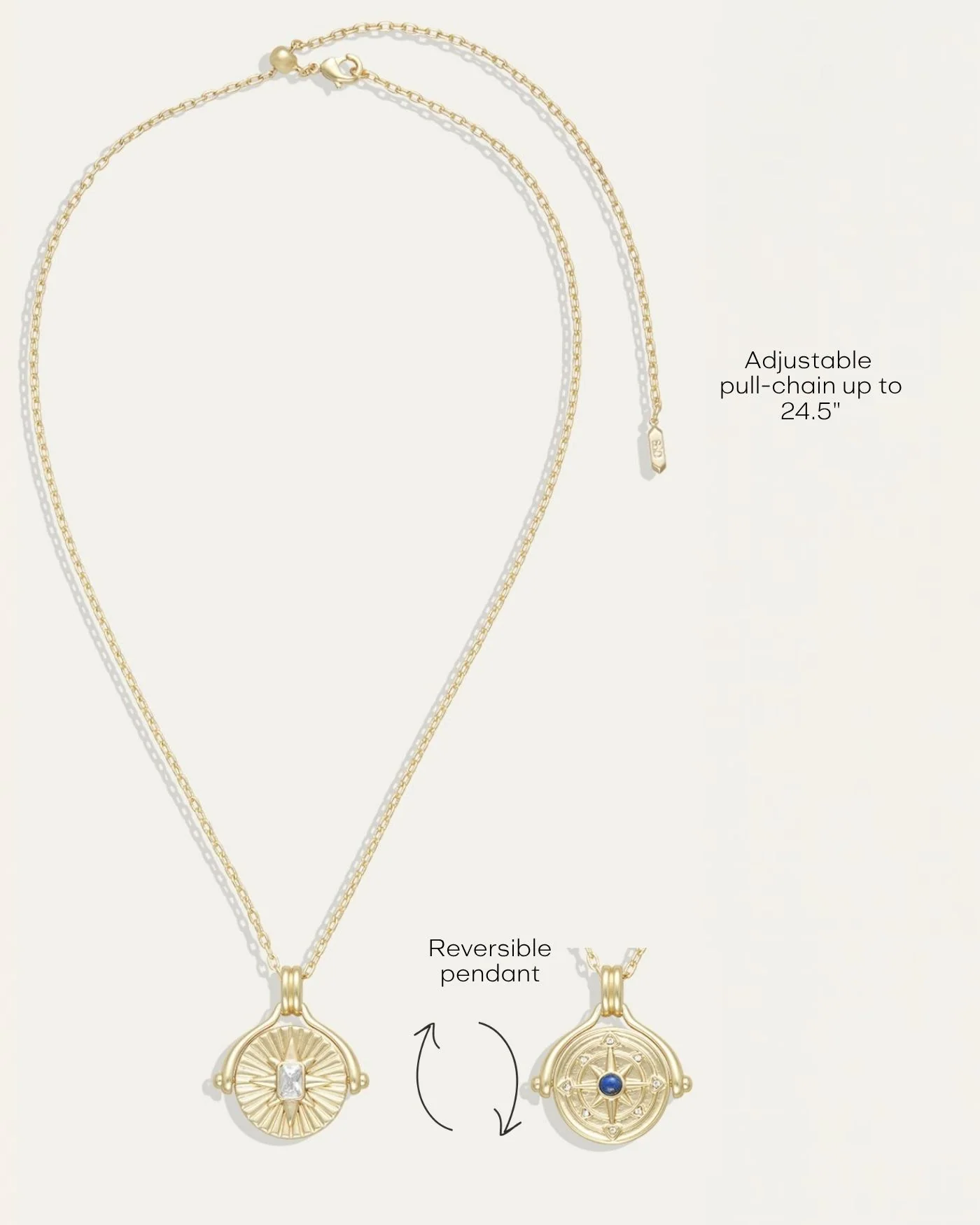 North Star Spinner Necklace with Reversible Compass Pendant