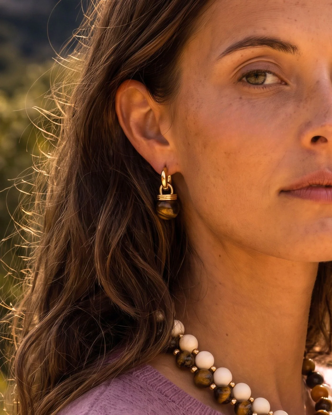 Celeste Earrings in Tiger's Eye with Removable Drop
