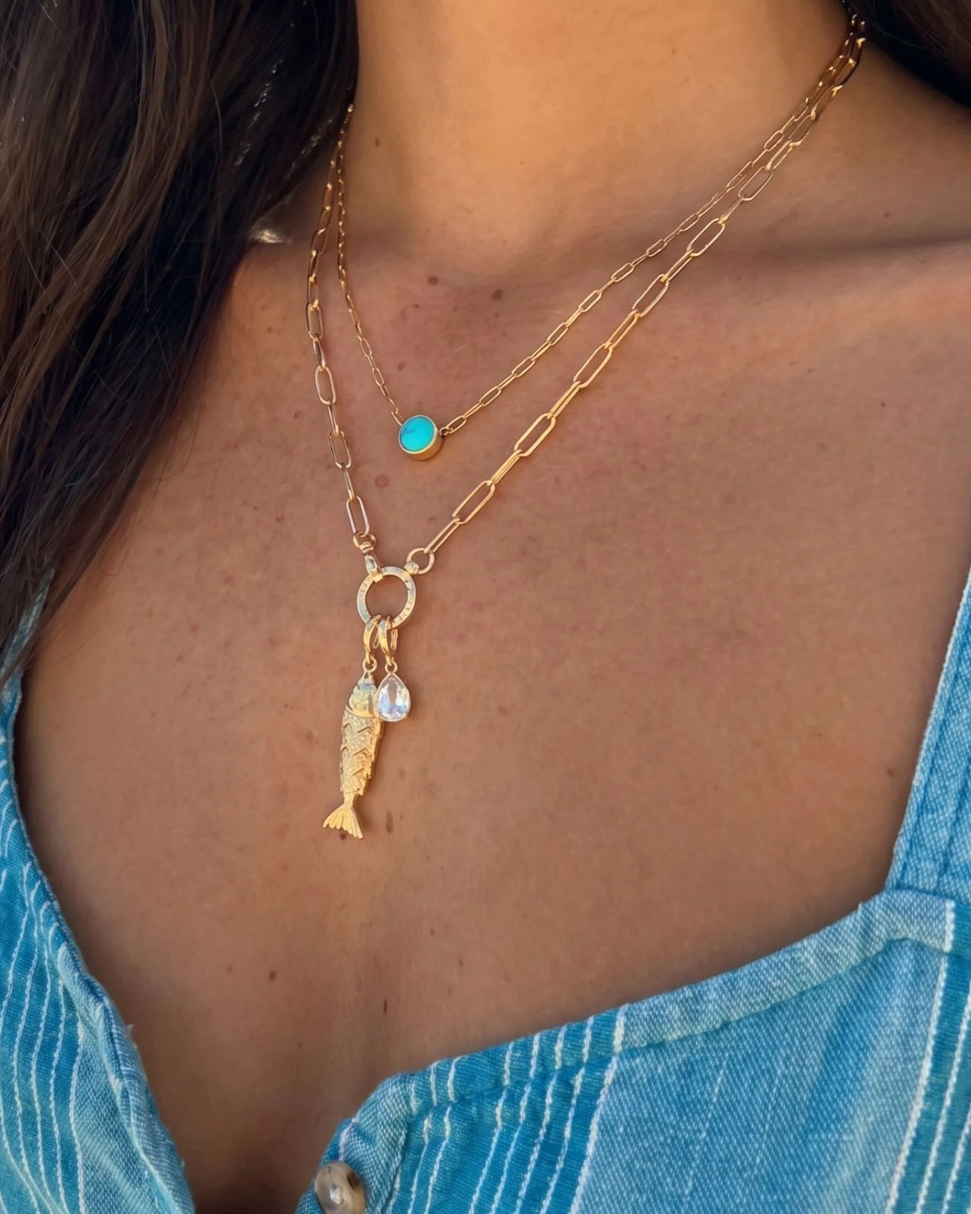Elisa Reversible Pear Charm in 12k Gold-Plated Brass