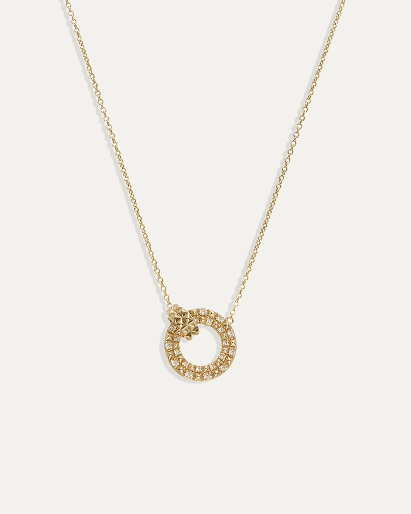 Vivienne Necklace with Pavé and Pyramid Disc Pendant in Gold-Plated Brass