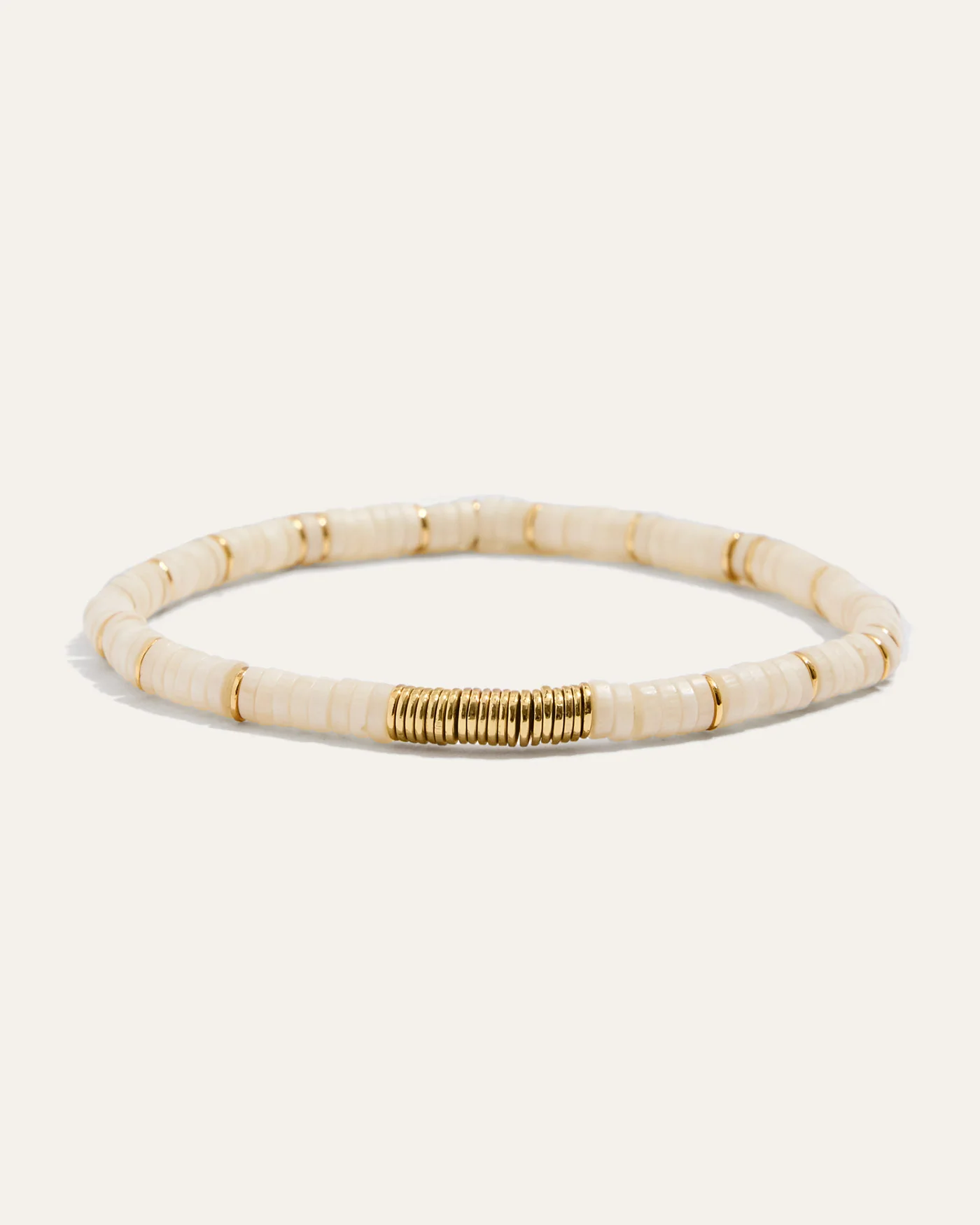 Boho Beaded Stretch Bracelet in White and Gold for Layering