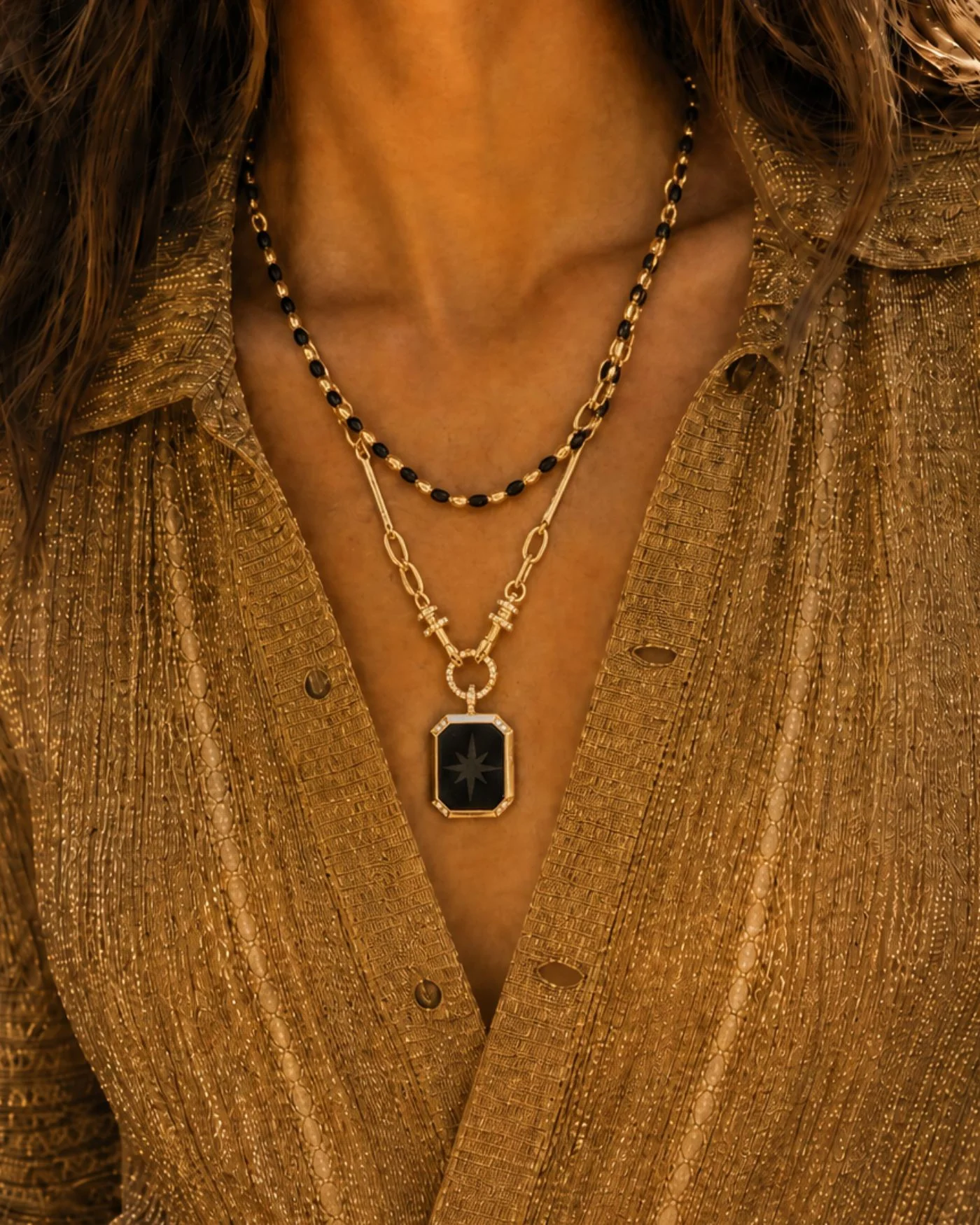 Joie Necklace in Black Enamel and 12 Karat Gold-Plated Brass