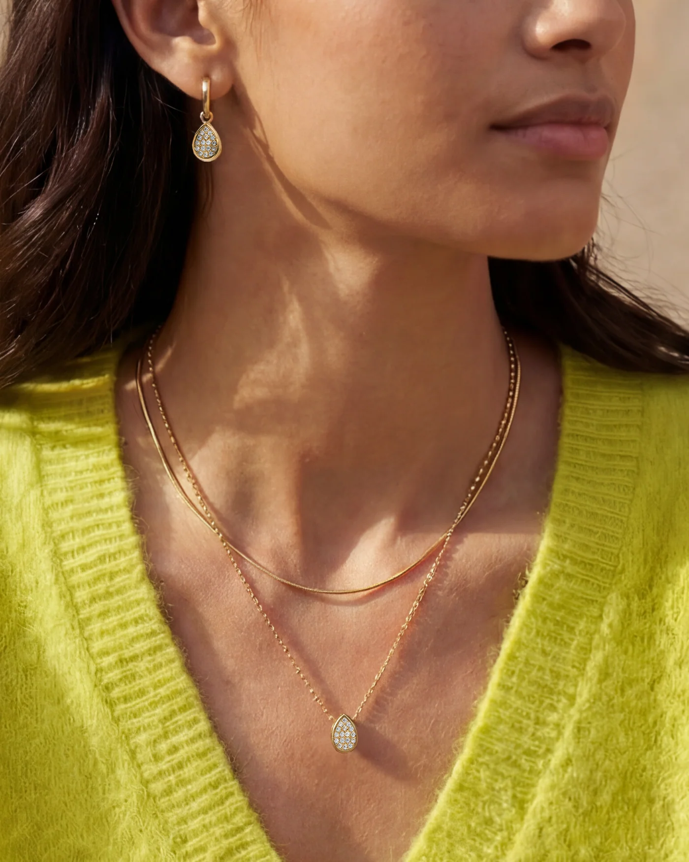 Elisa Pre-Layered Reversible Gold Necklace with Pear Pendant