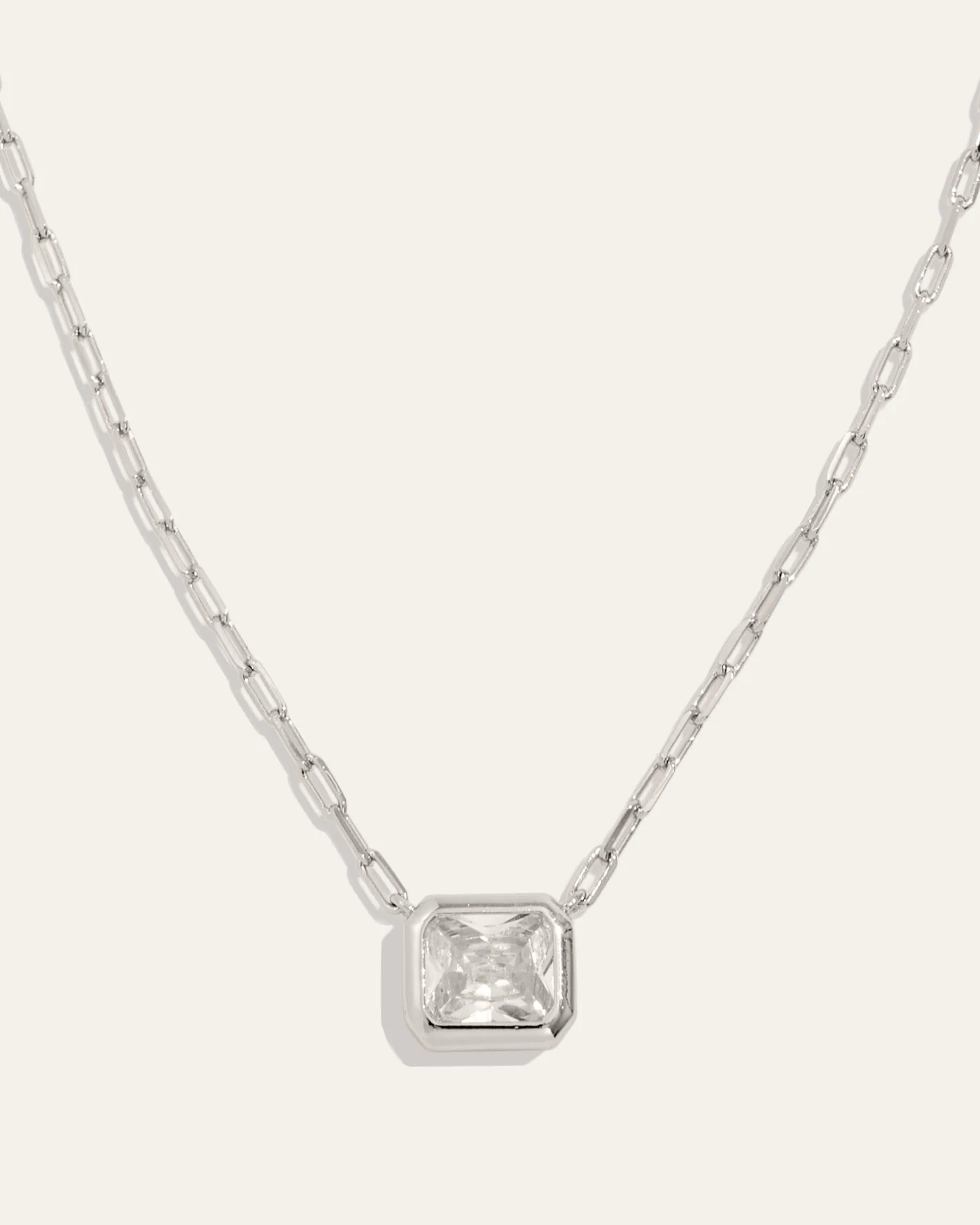 Bezel Set Essential Necklace in Silver with Emerald-Cut Stone