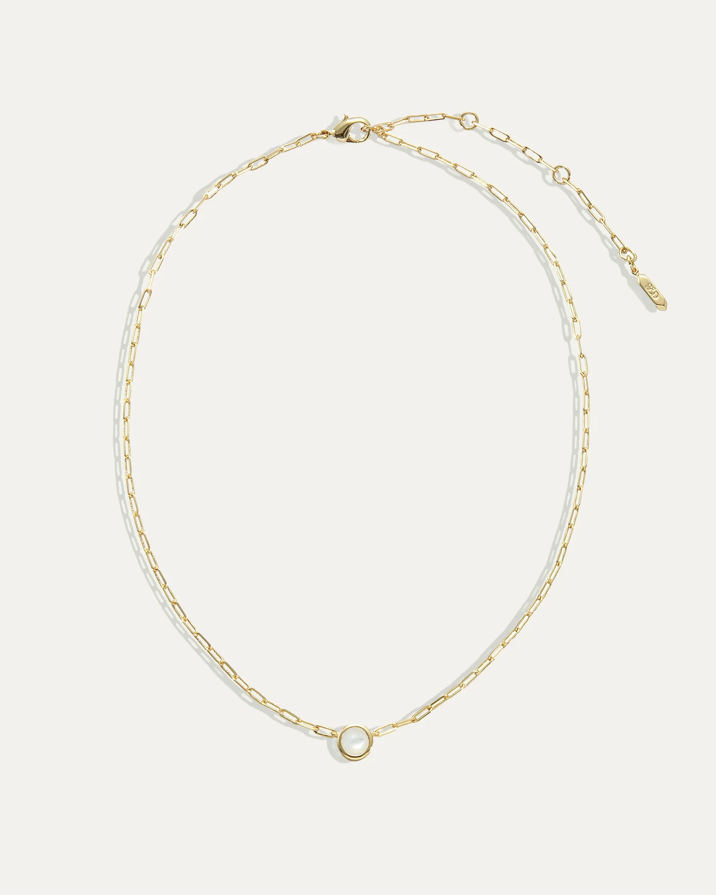 Ava Paperclip Necklace in Mother of Pearl with Gold-Dipped Brass Chain