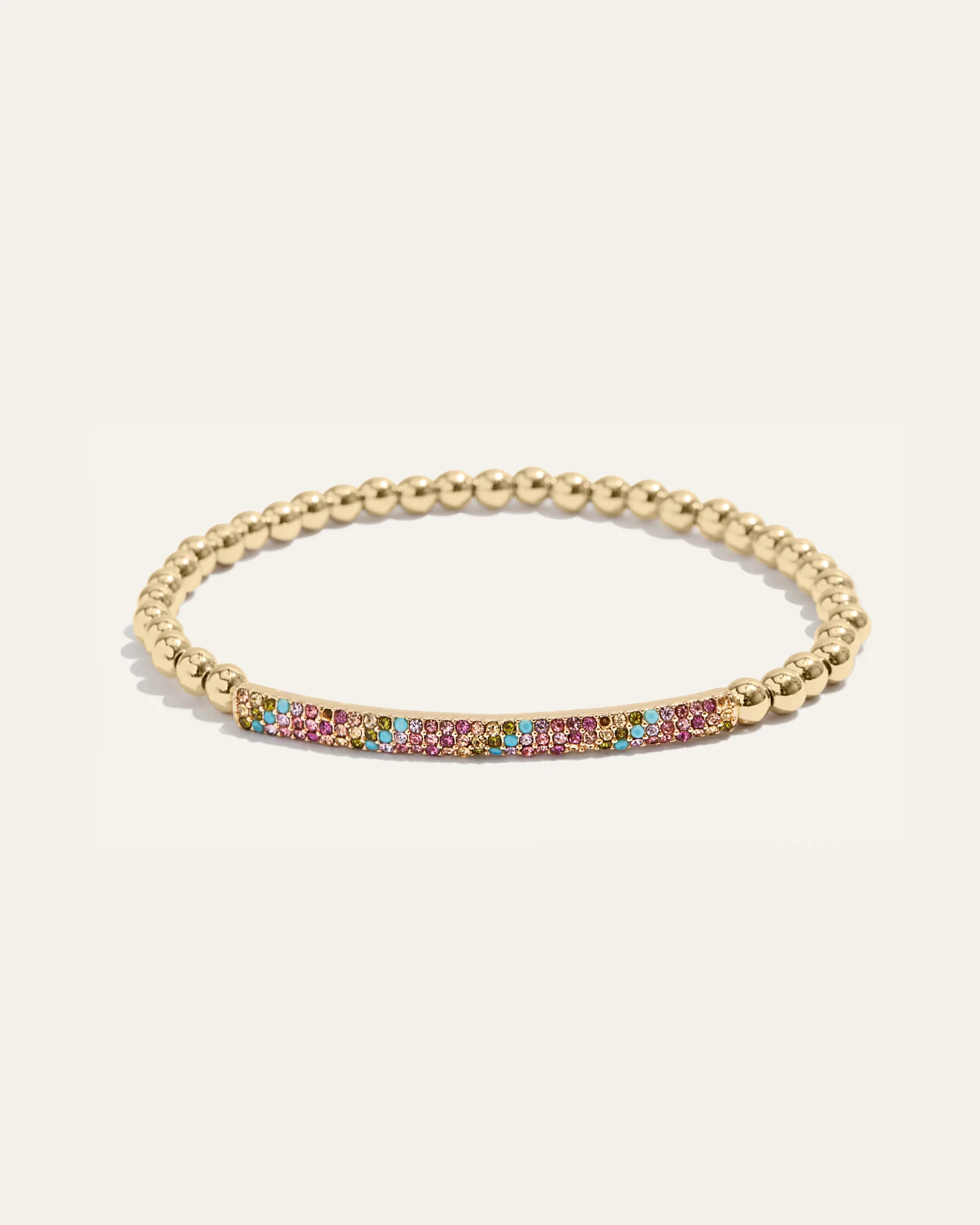 Tribute Perlen-Stretcharmband in Gold mit Regenbogen-Pavé-Steg