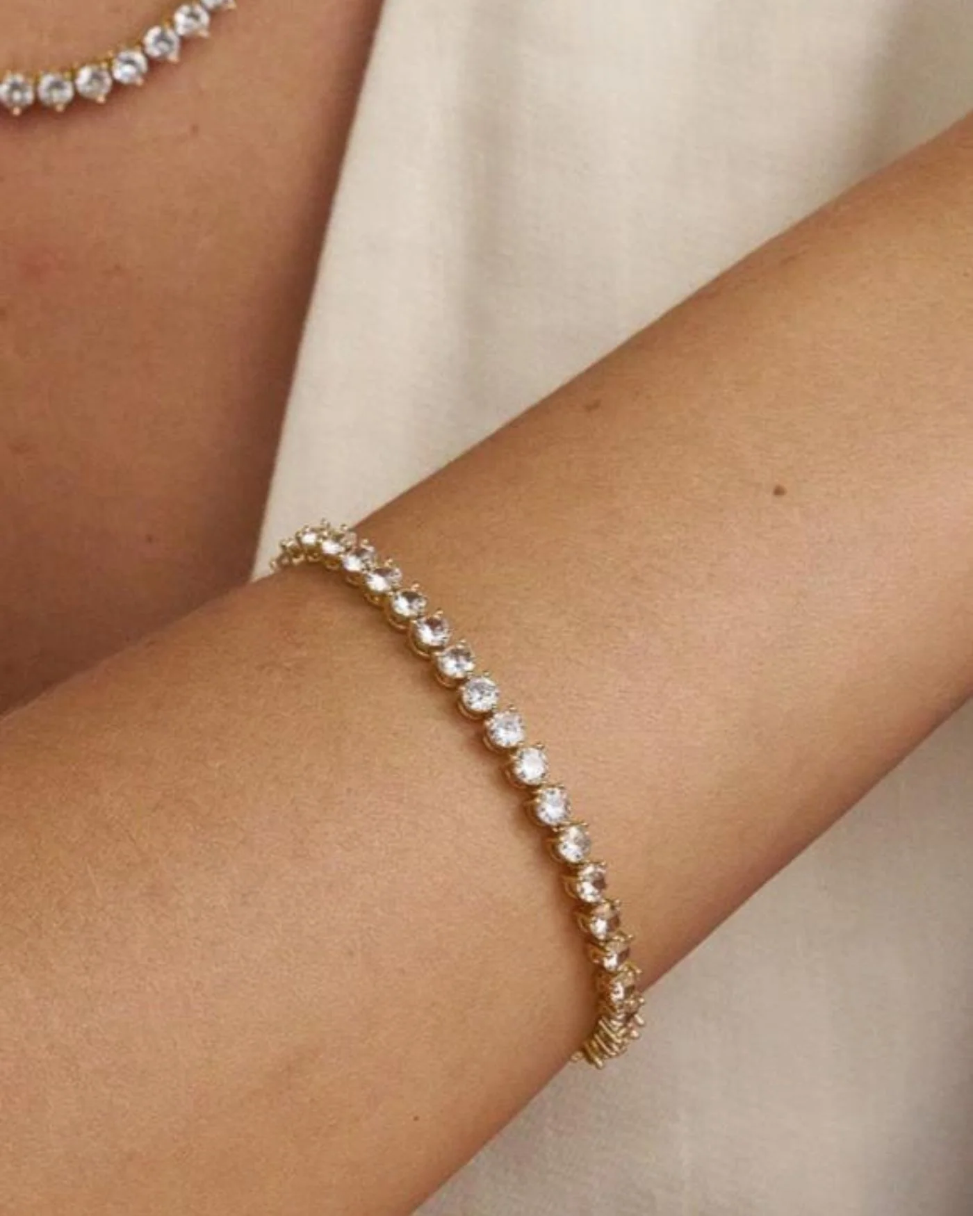 Simulated Diamond Tennis Bracelet in 14-Karat Gold, Inheritance Collection